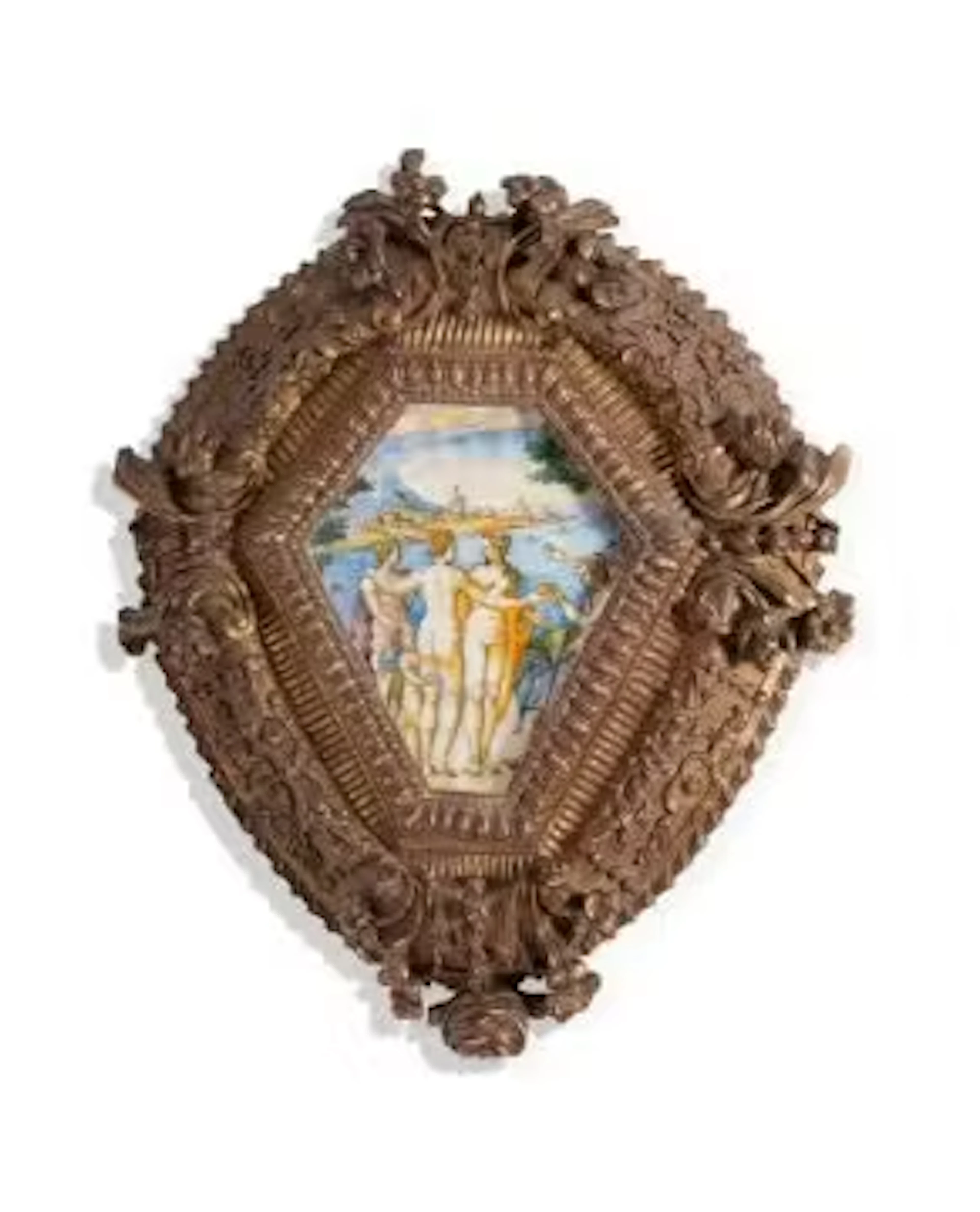 AN ITALIAN MAIOLICA ISTORIATO FRAGMENTARY TAZZA, PROBABLY URBINO