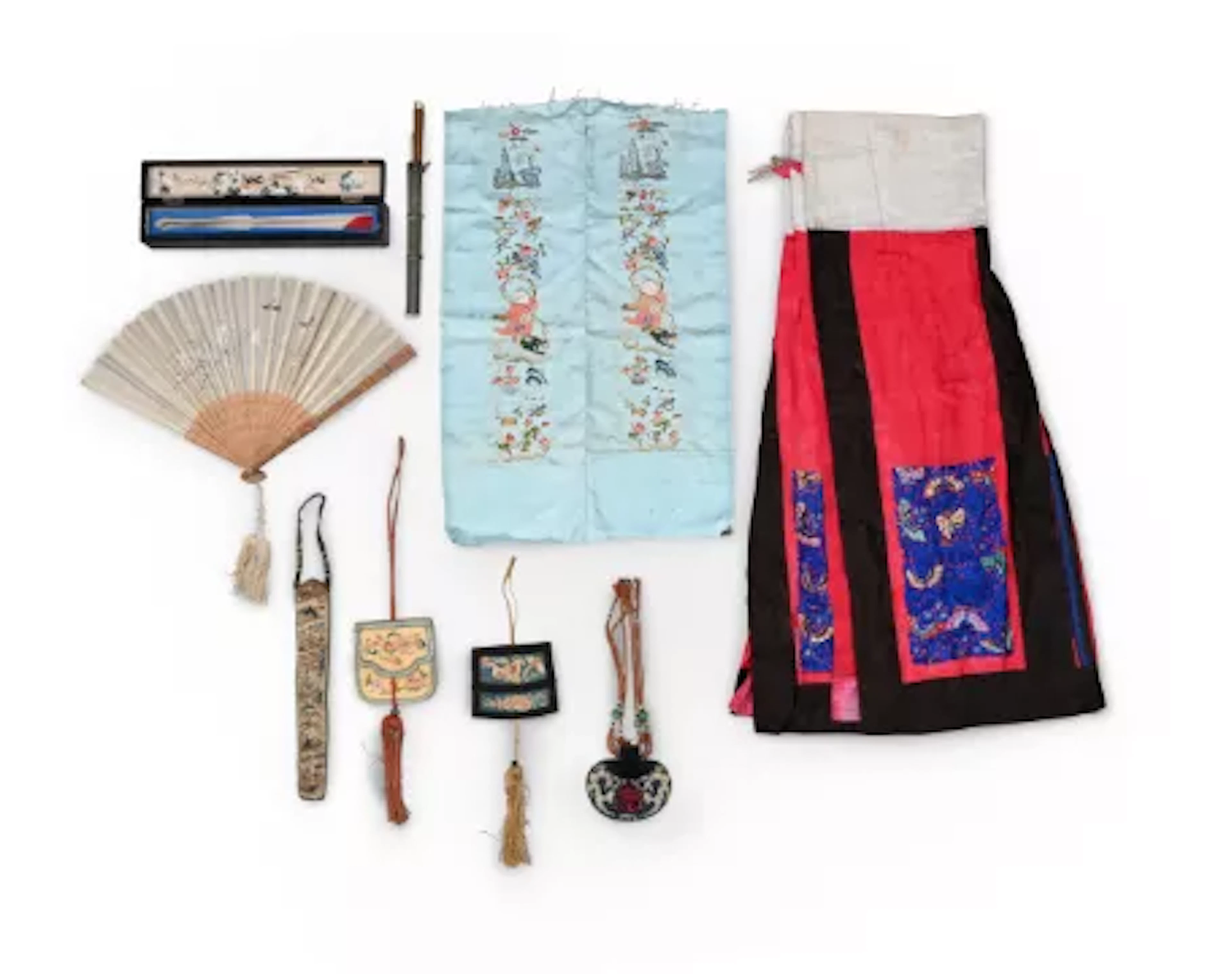 A group of seven Chinese textiles and accessories