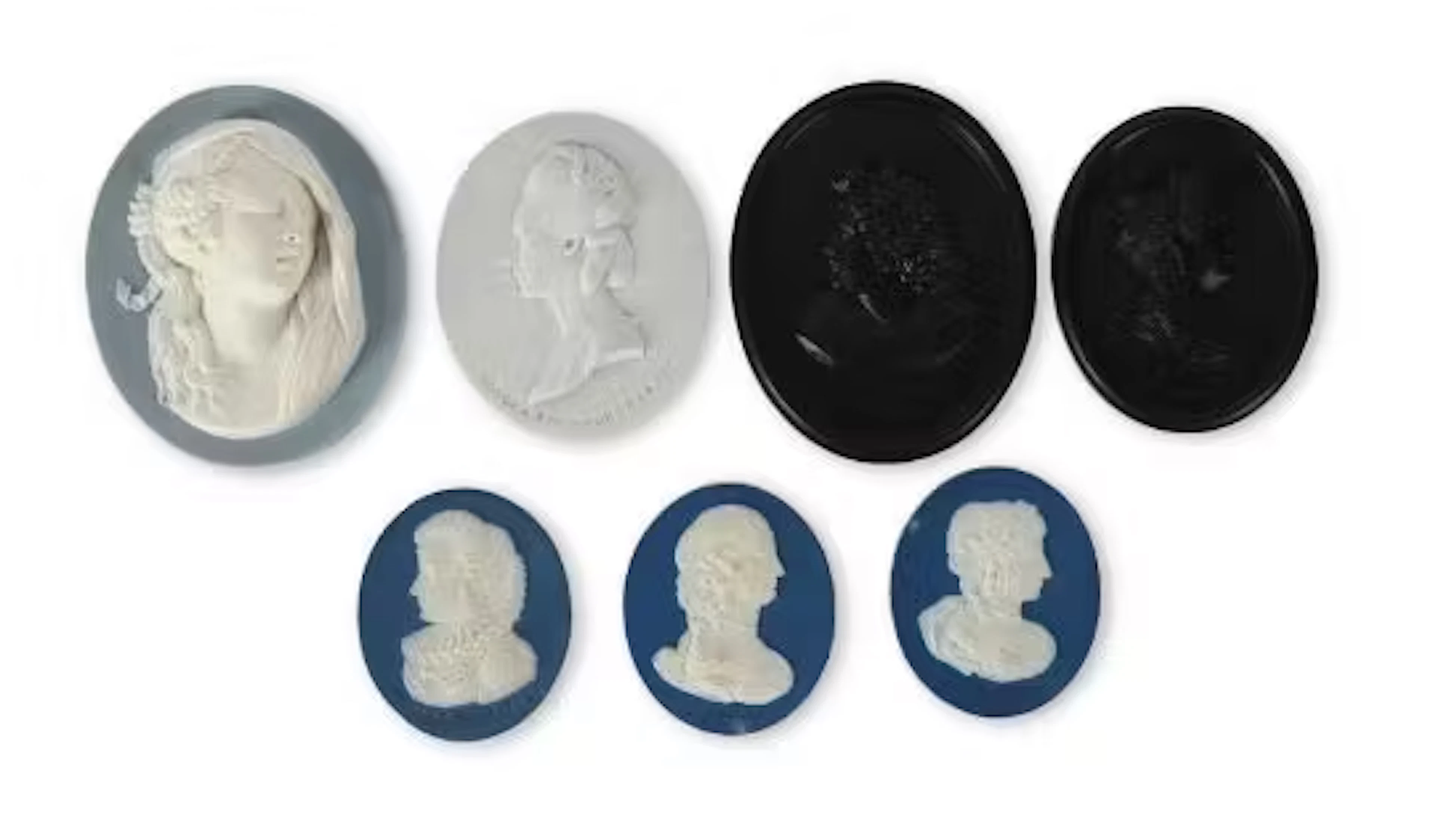 SEVEN ASSORTED DRY-BODIED STONEWARE OVAL PORTRAIT PLAQUES OF HISTORICALLY