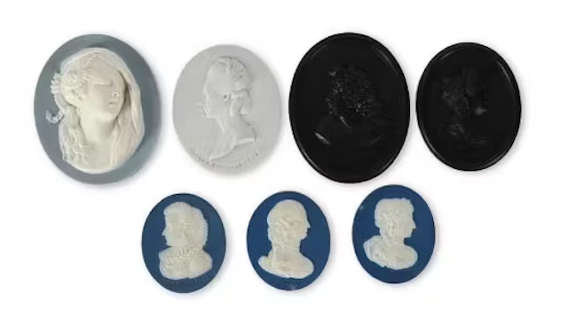 SEVEN ASSORTED DRY-BODIED STONEWARE OVAL PORTRAIT PLAQUES OF HISTORICALLY