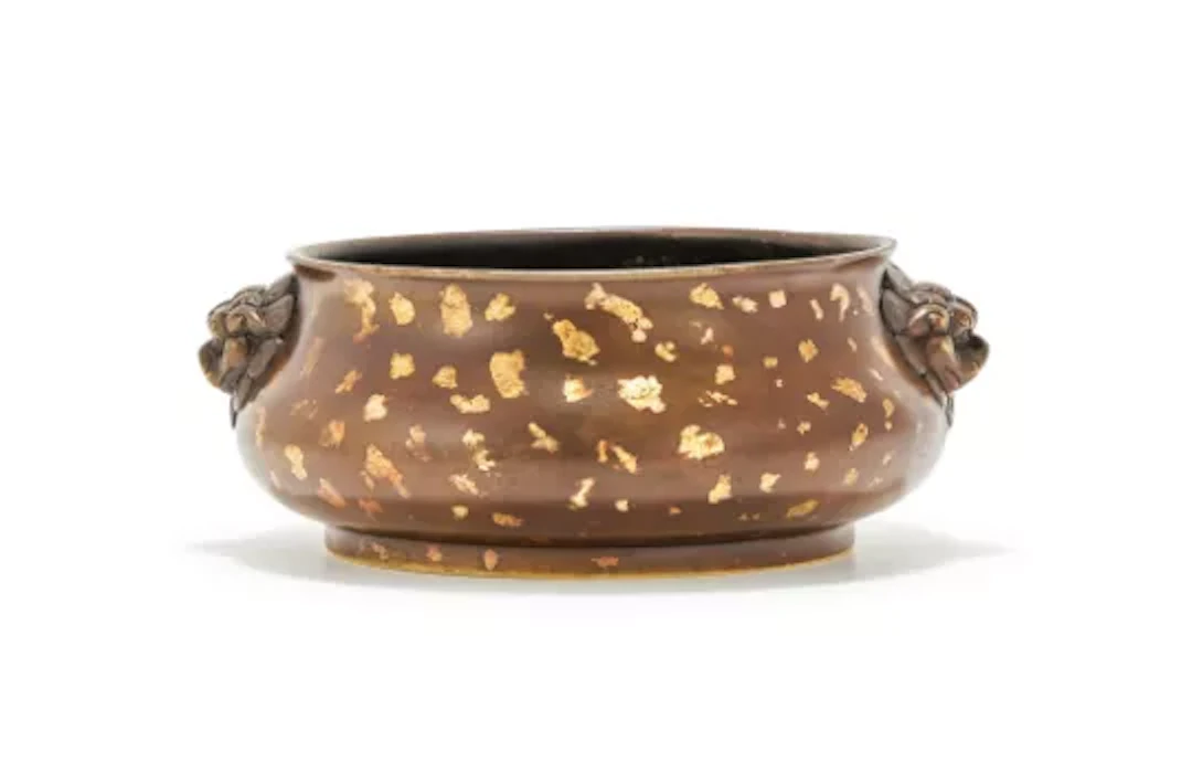 A Chinese gold-splashed bronze censer, Qing dynasty, 17th or 18th century