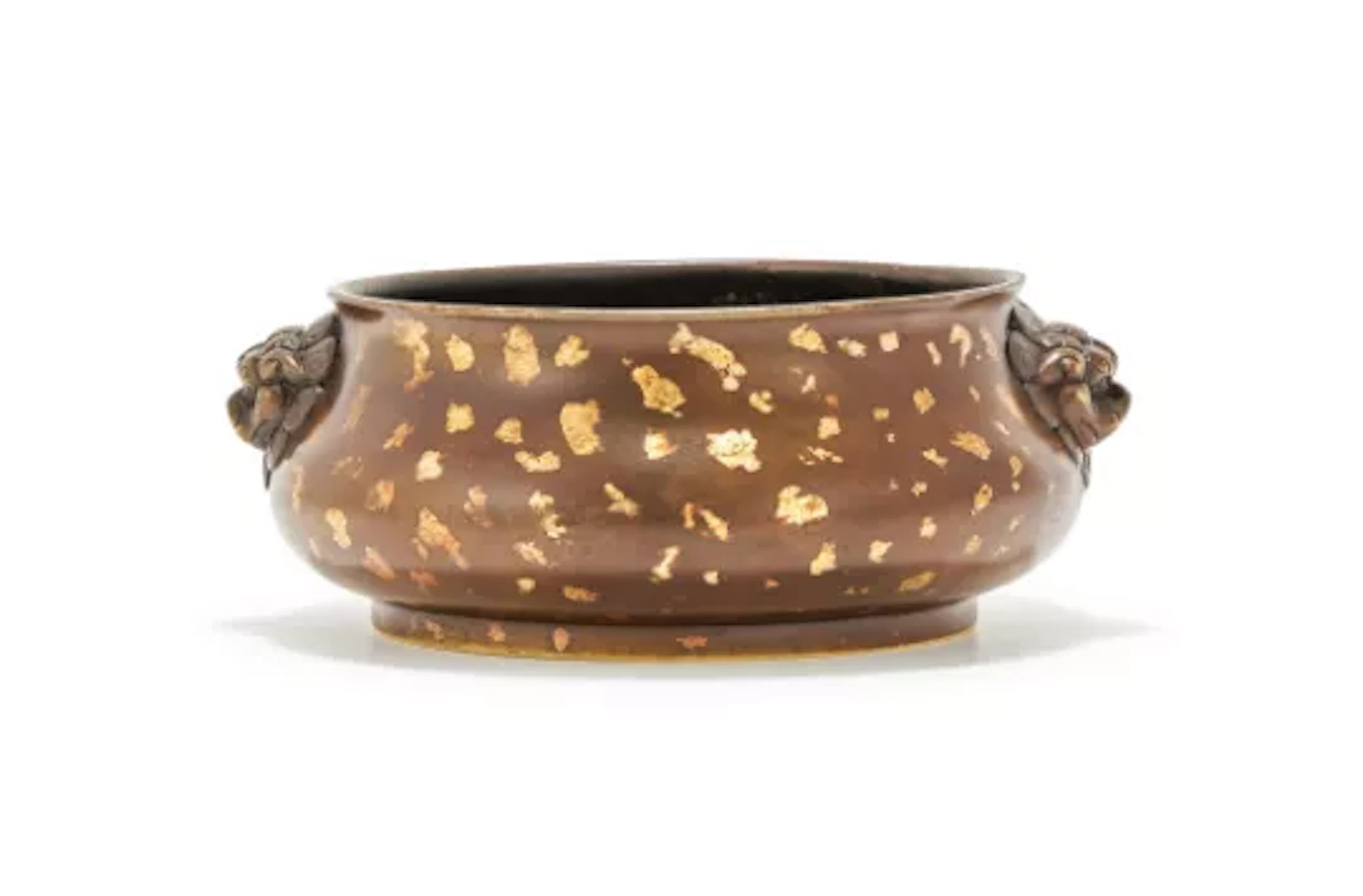 A Chinese gold-splashed bronze censer, Qing dynasty, 17th or 18th century