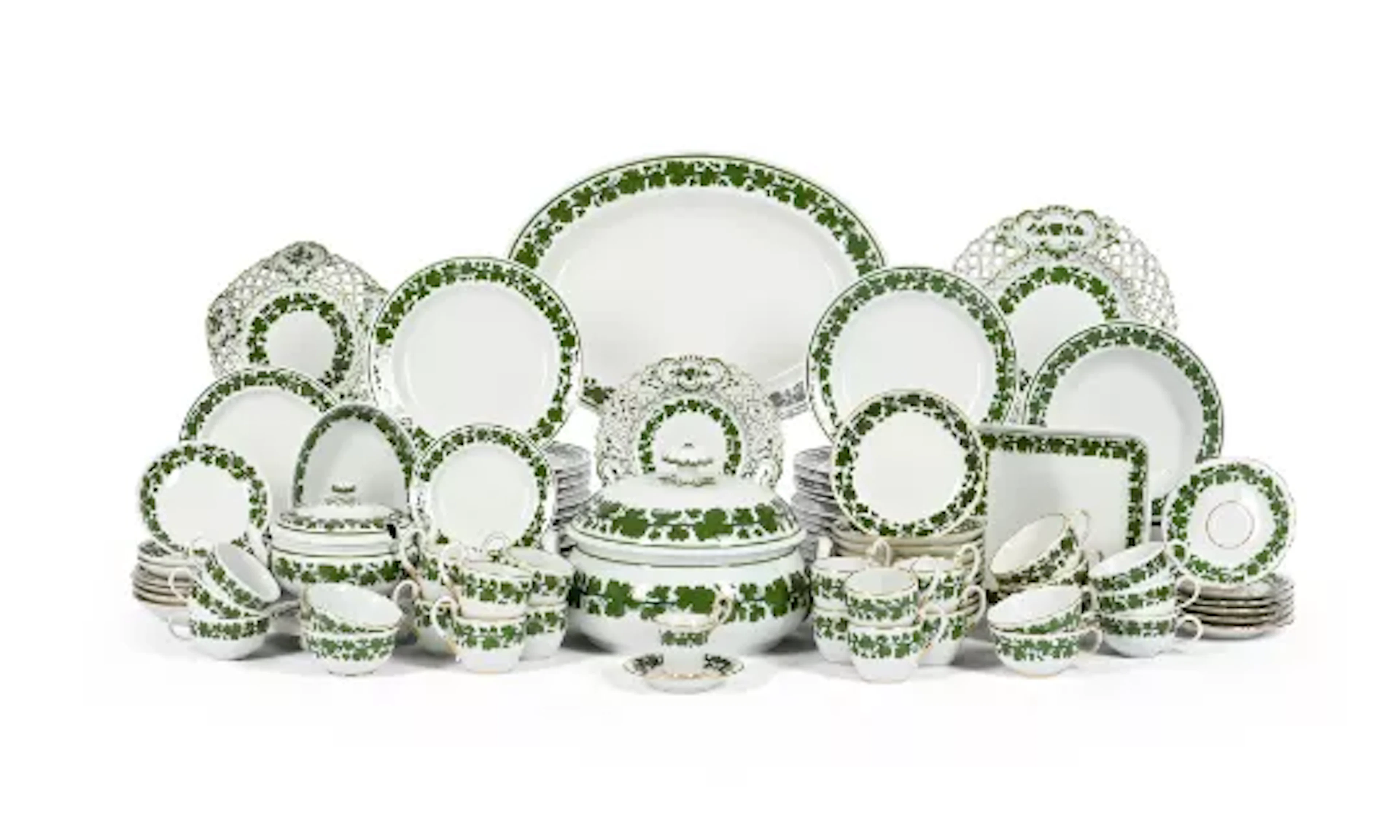 MEISSEN, WEINLAUB, GREEN VINE LEAF PATTERN PART DINNER, TEA, COFFEE