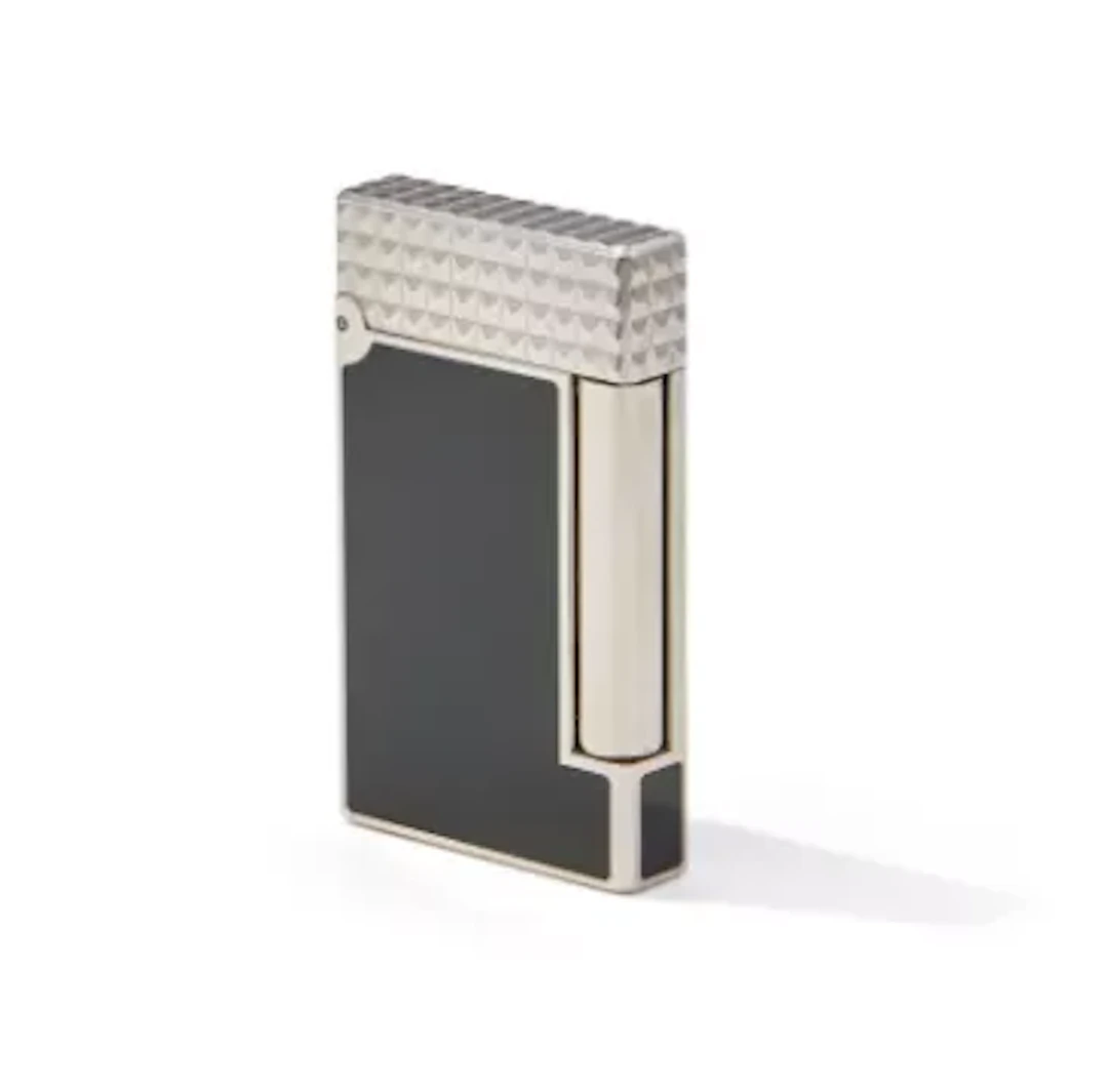 S. T. DUPONT, LIGNE D, A PALLADIUM AND BLACK LACQUER LIGHTER