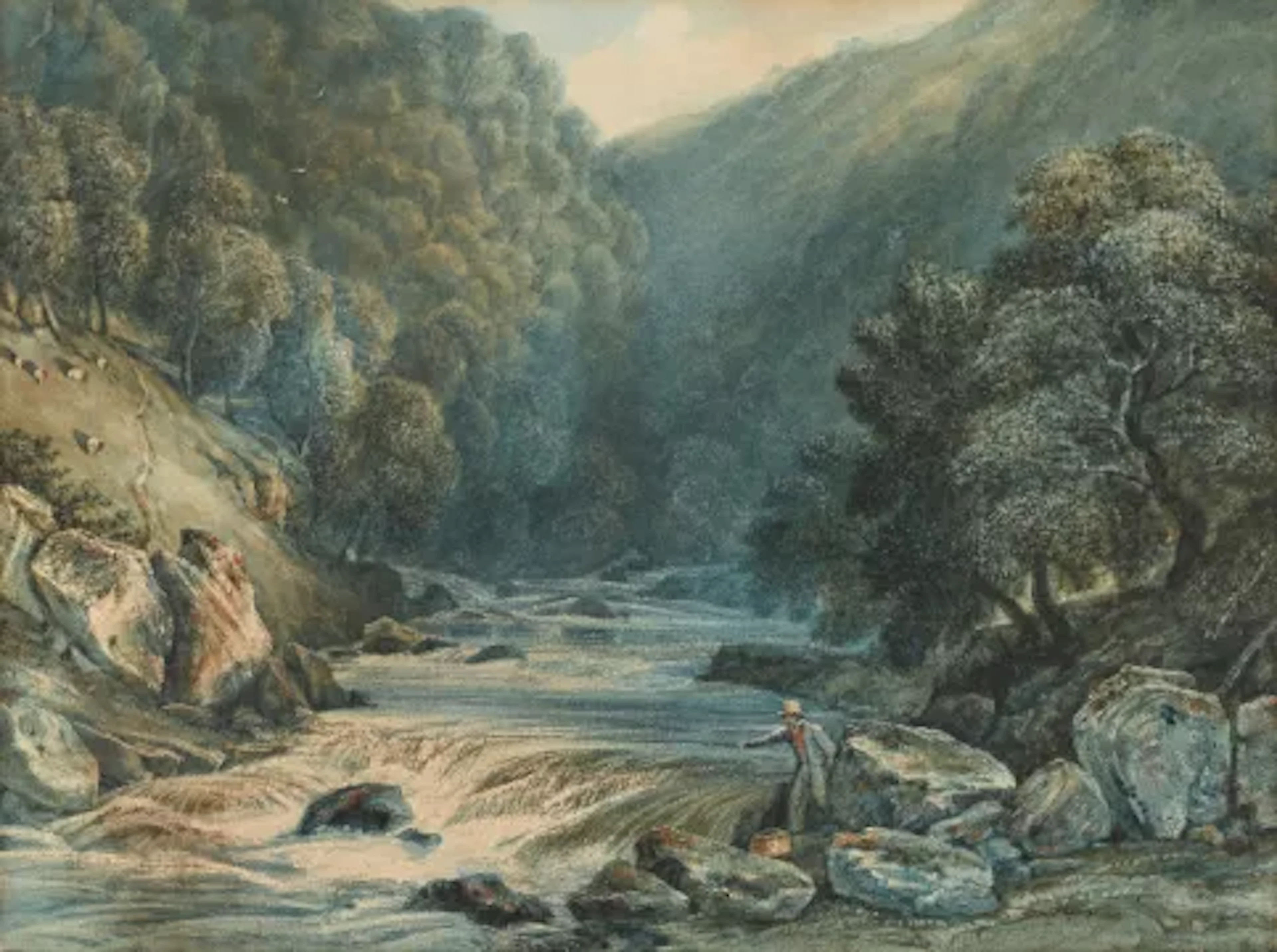 SAMUEL JACKSON (BRITISH 1794-1869), AN ANGLER ON THE DART, DEVON