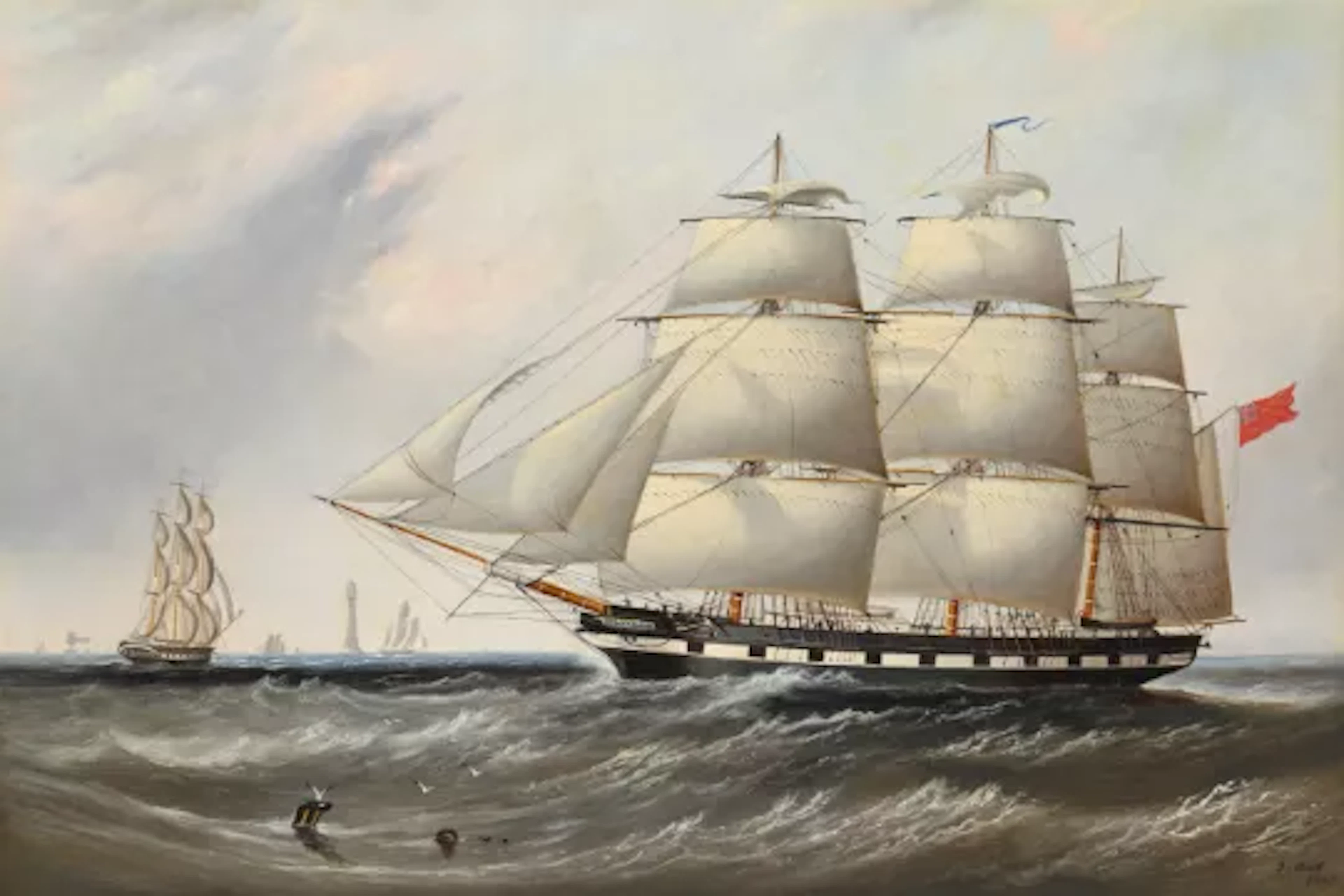 JOHN SCOTT II (BRITISH 1802 - 1885),THE MERCHANTMAN 'BRITANNIA' PASSING