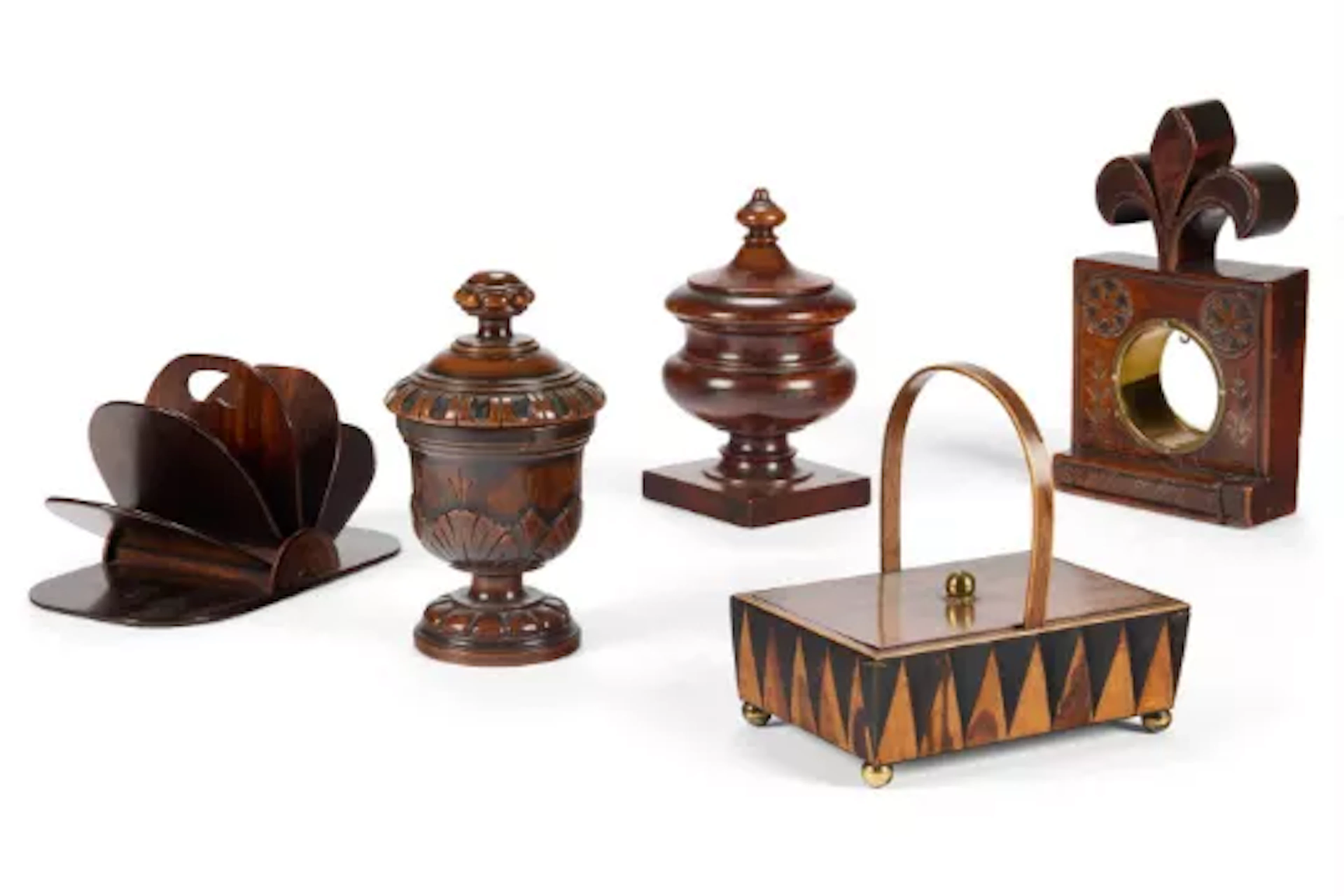 Y A COLLECTION OF FIVE TREEN OBJECTS 18TH AND 19TH CENTURY Including