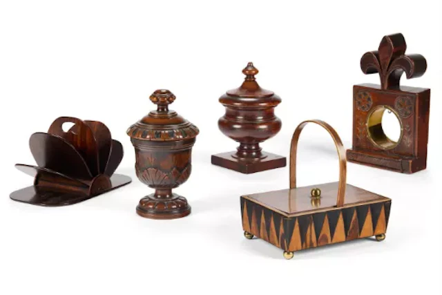 Y A COLLECTION OF FIVE TREEN OBJECTS 18TH AND 19TH CENTURY Including