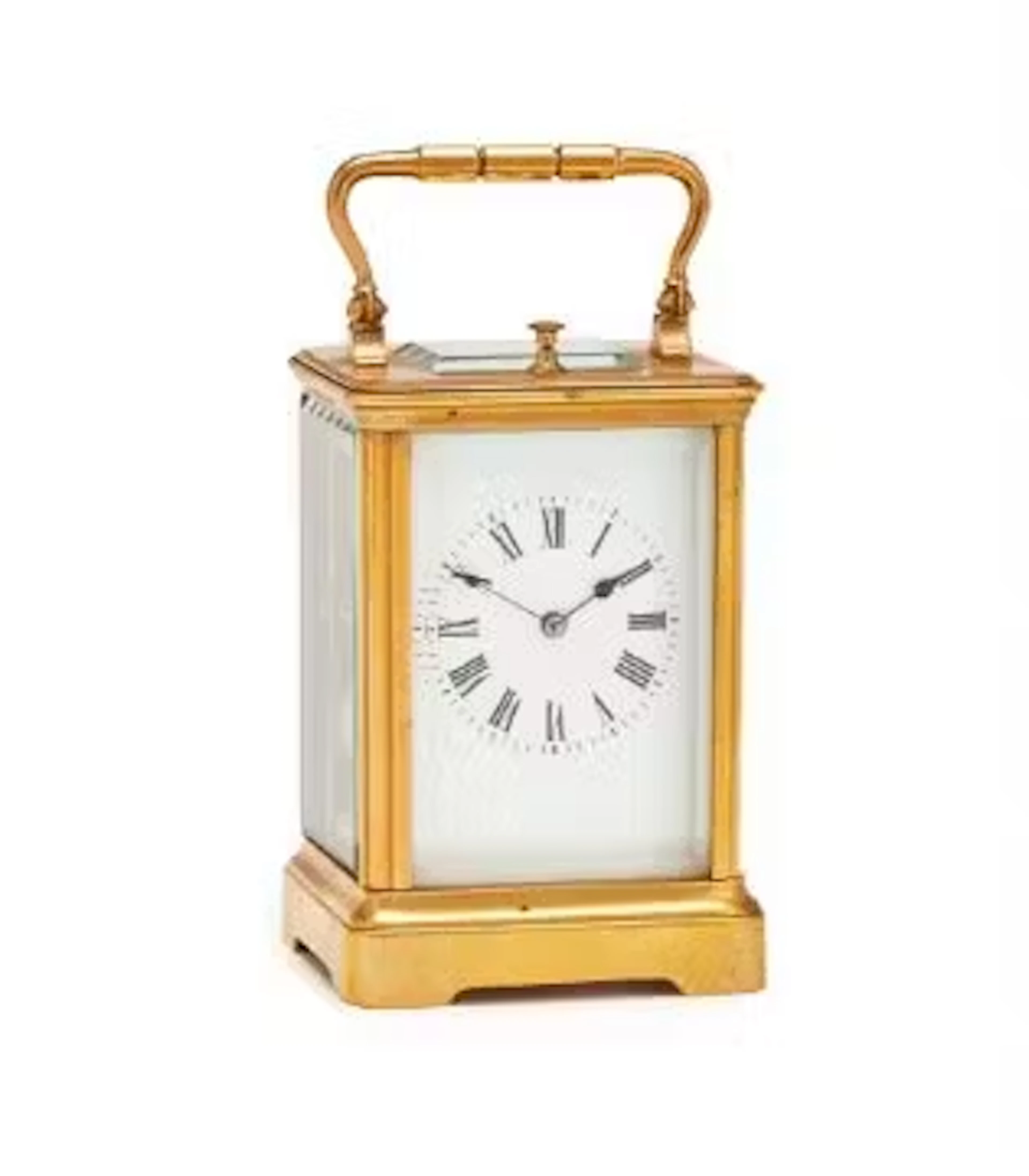 A FRENCH GILT BRASS MID-SIZED CARRIAGE CLOCK WITH PUSH-BUTTON REPEAT