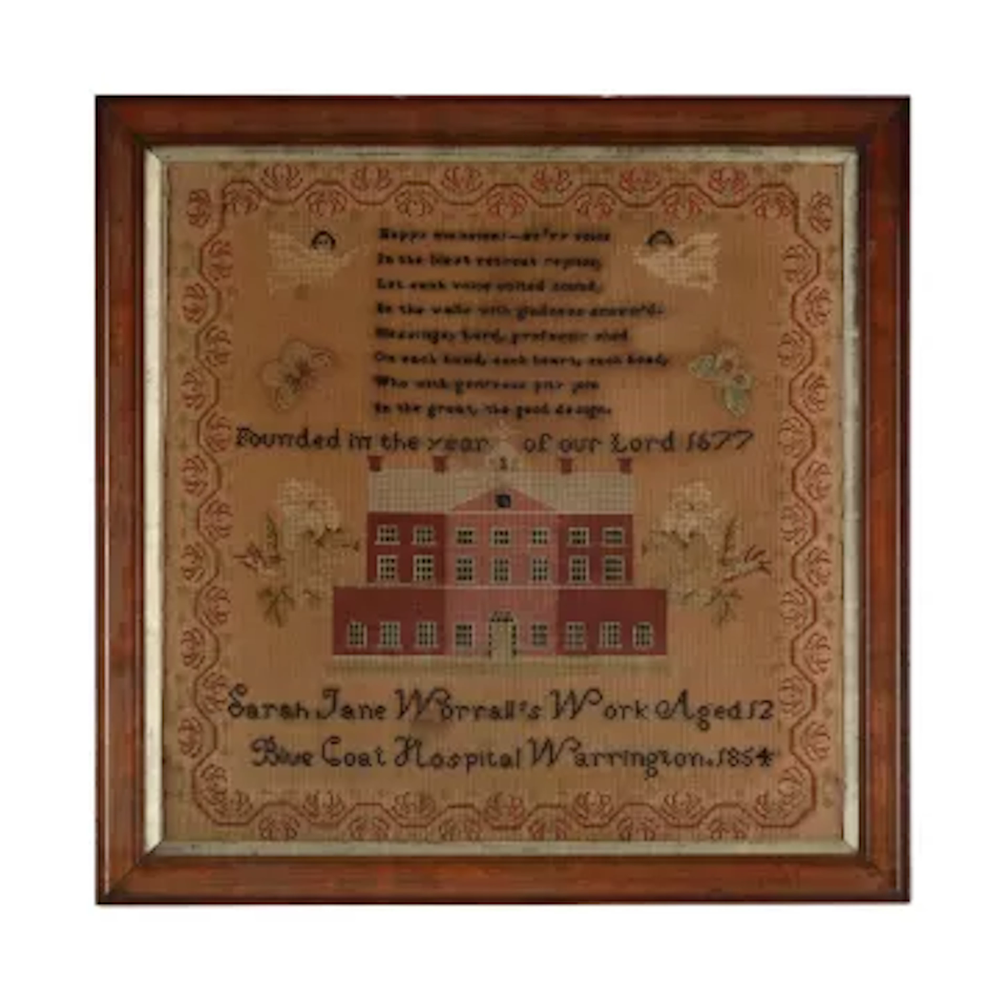 A VICTORIAN POETIC WOOLWORK SAMPLER, DATED 1854