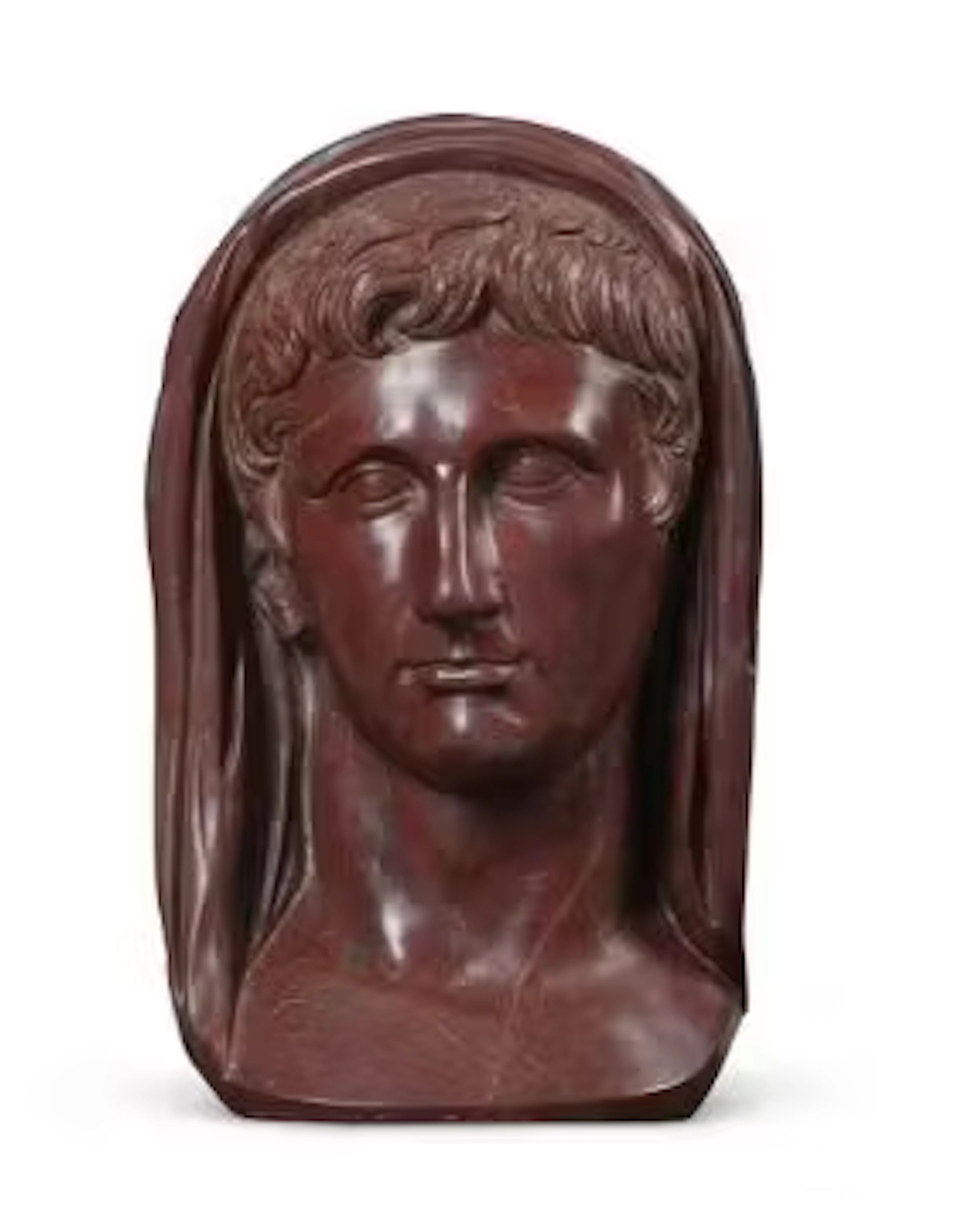 AFTER THE ANTIQUE, A RED MARBLE PORTRAIT HEAD 'AUGUSTUS AS PONTIFEX