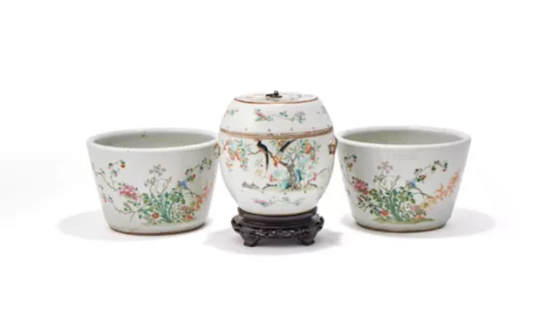 A pair of Chinese Famille Rose jardinieres, Tongzhi mark and of the