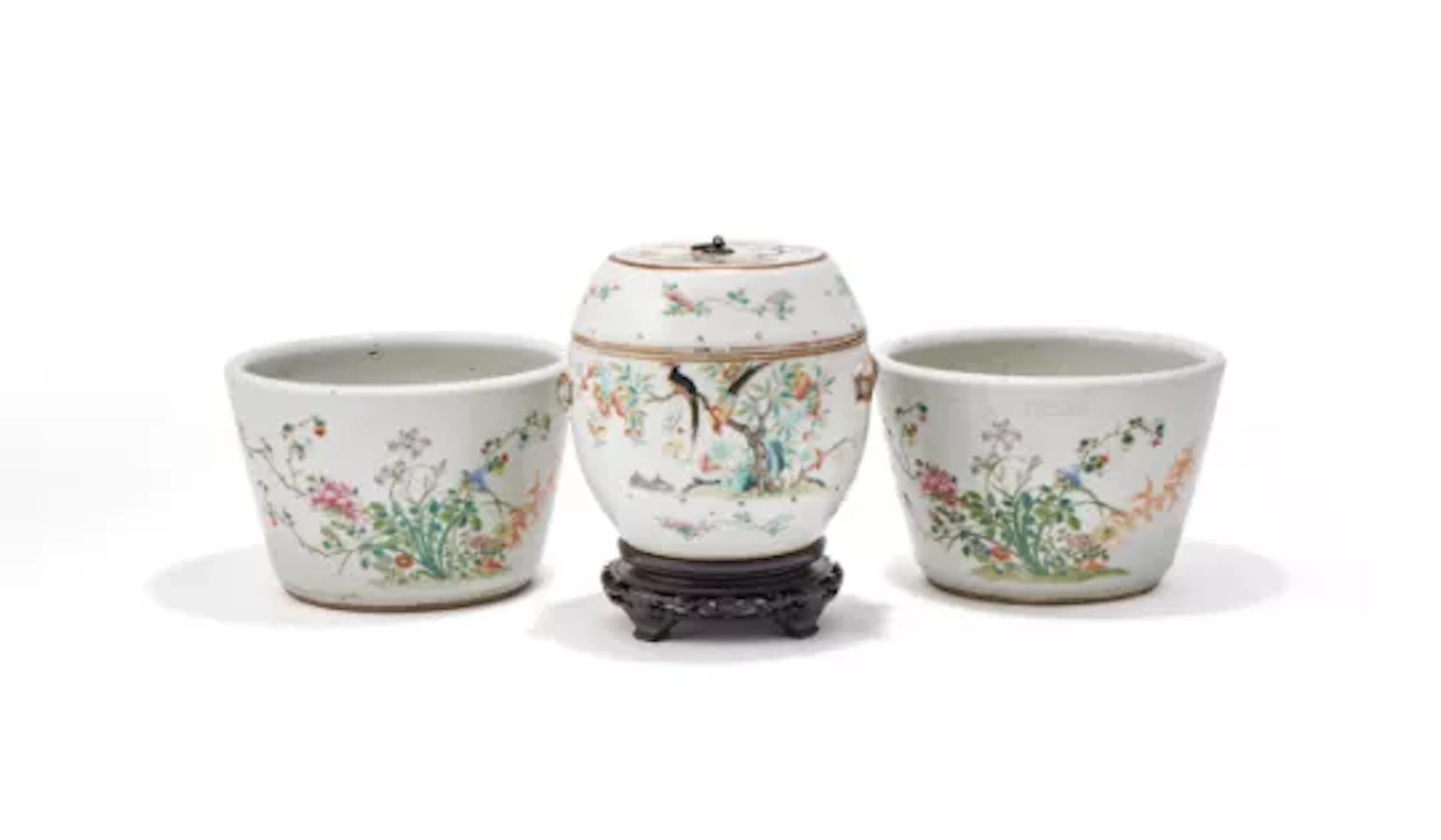 A pair of Chinese Famille Rose jardinieres, Tongzhi mark and of the