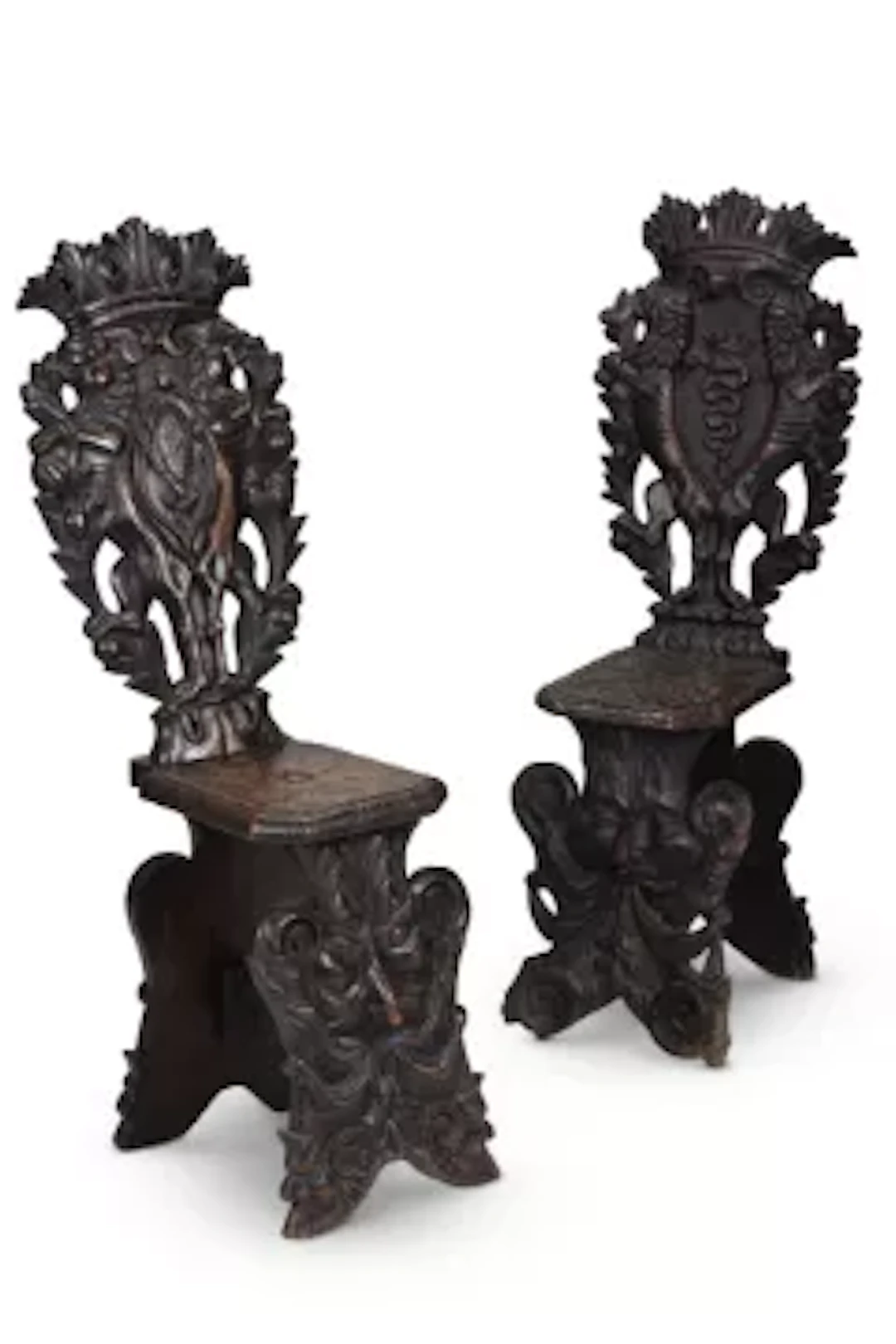 TWO CHESTNUT HALL CHAIRS, ITALIAN, SECOND HALF 19TH CENTURY
