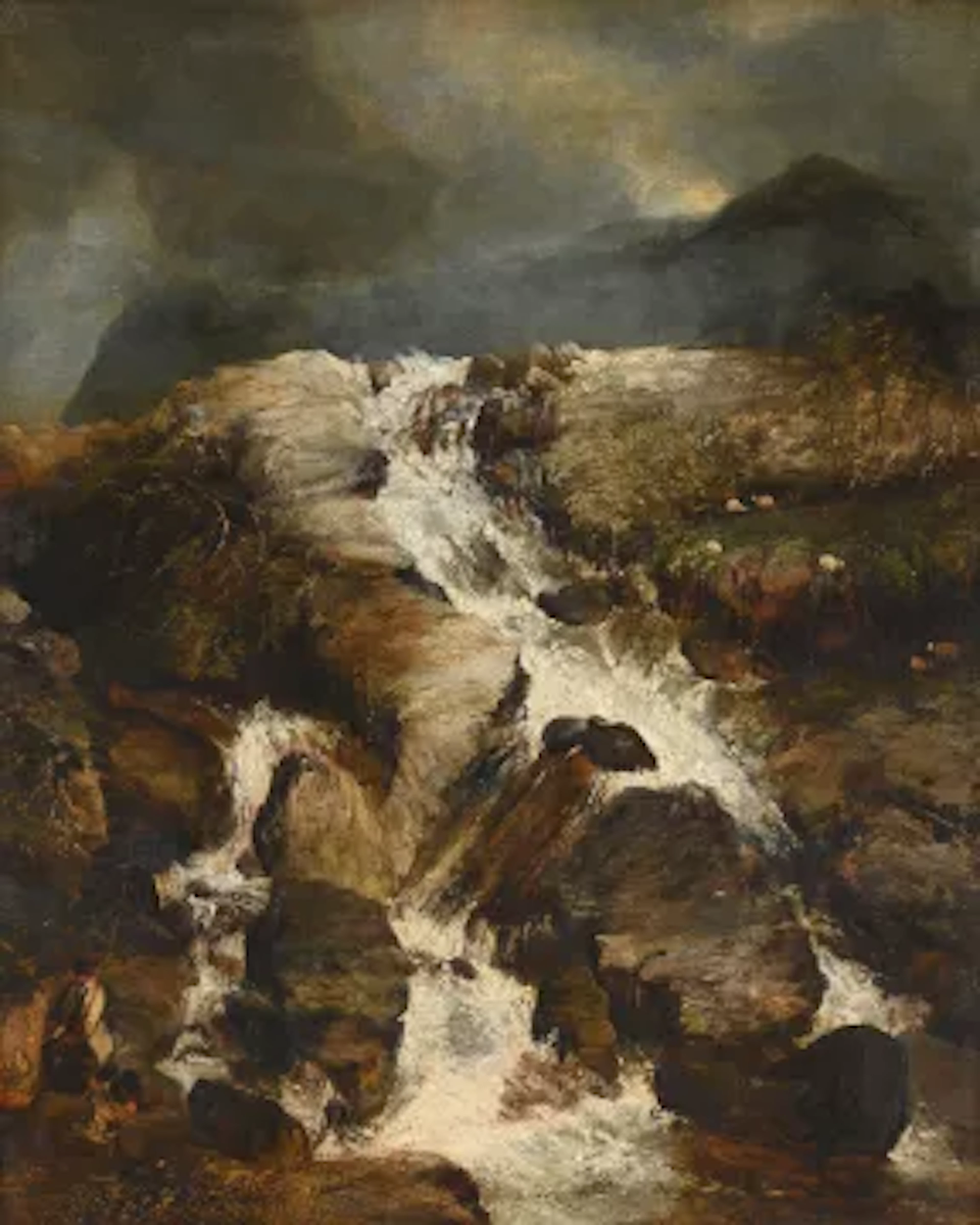 FREDERICK RICHARD LEE (BRITISH 1798-1879), WATERFALL IN A ROCKY LANDSCAPE