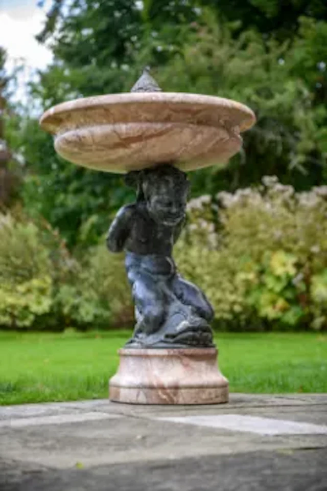 AN ITALIAN VERONA ROSSO AND BRONZE FOUNTAIN, CIRCA 1960
