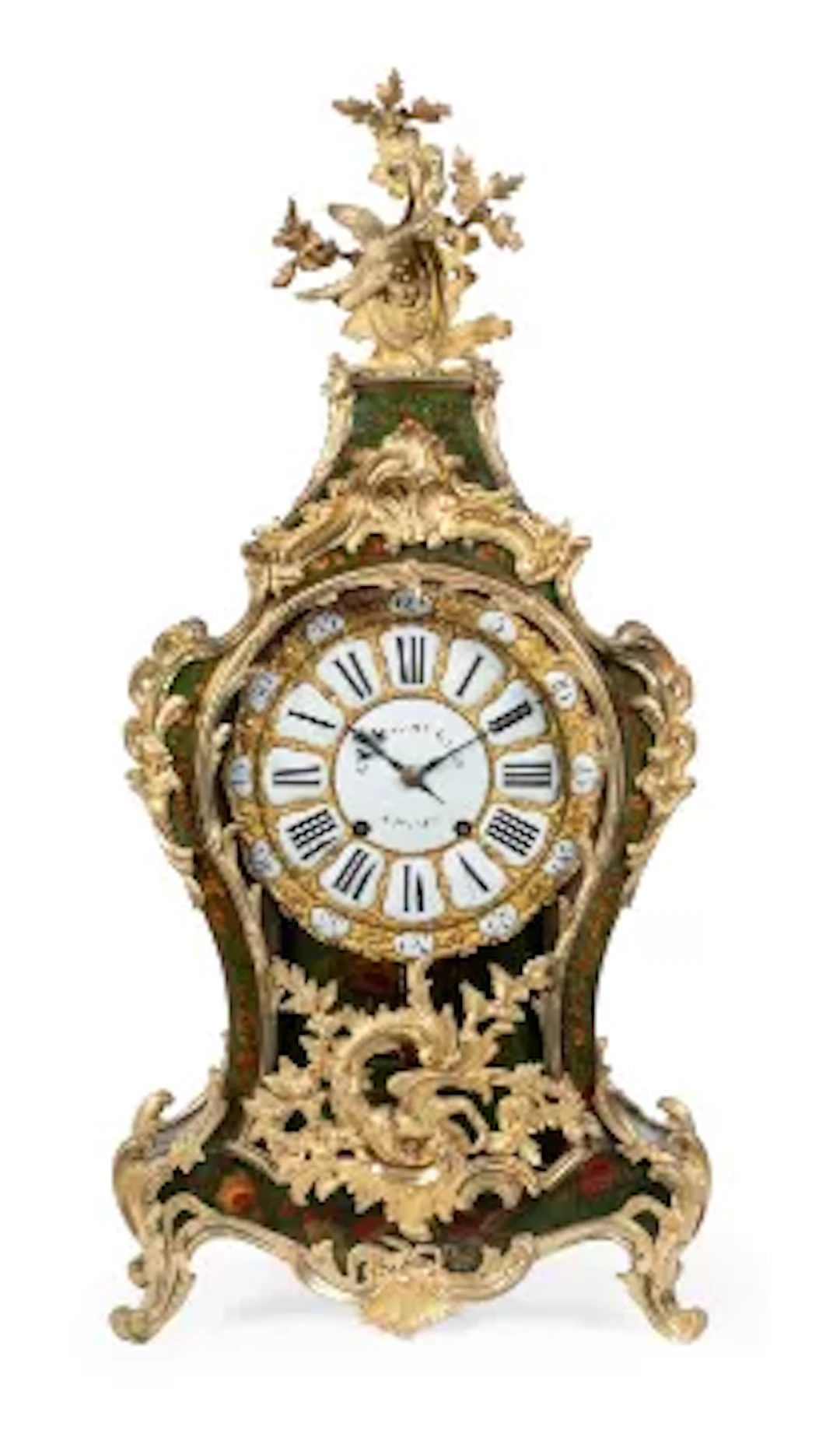 GUILLAUME GILLE, A GREEN VERNIS MARTIN BRACKET CLOCK, CIRCA 1750