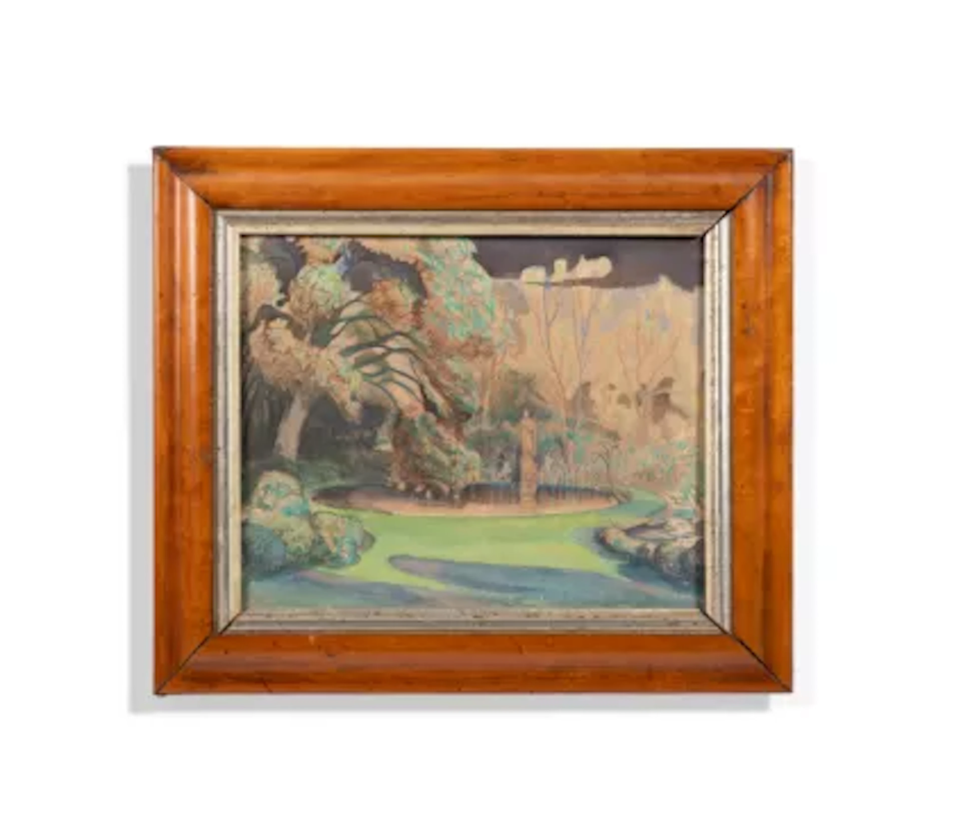 BRITISH SCHOOL (20TH CENTURY), A POND IN A GARDEN