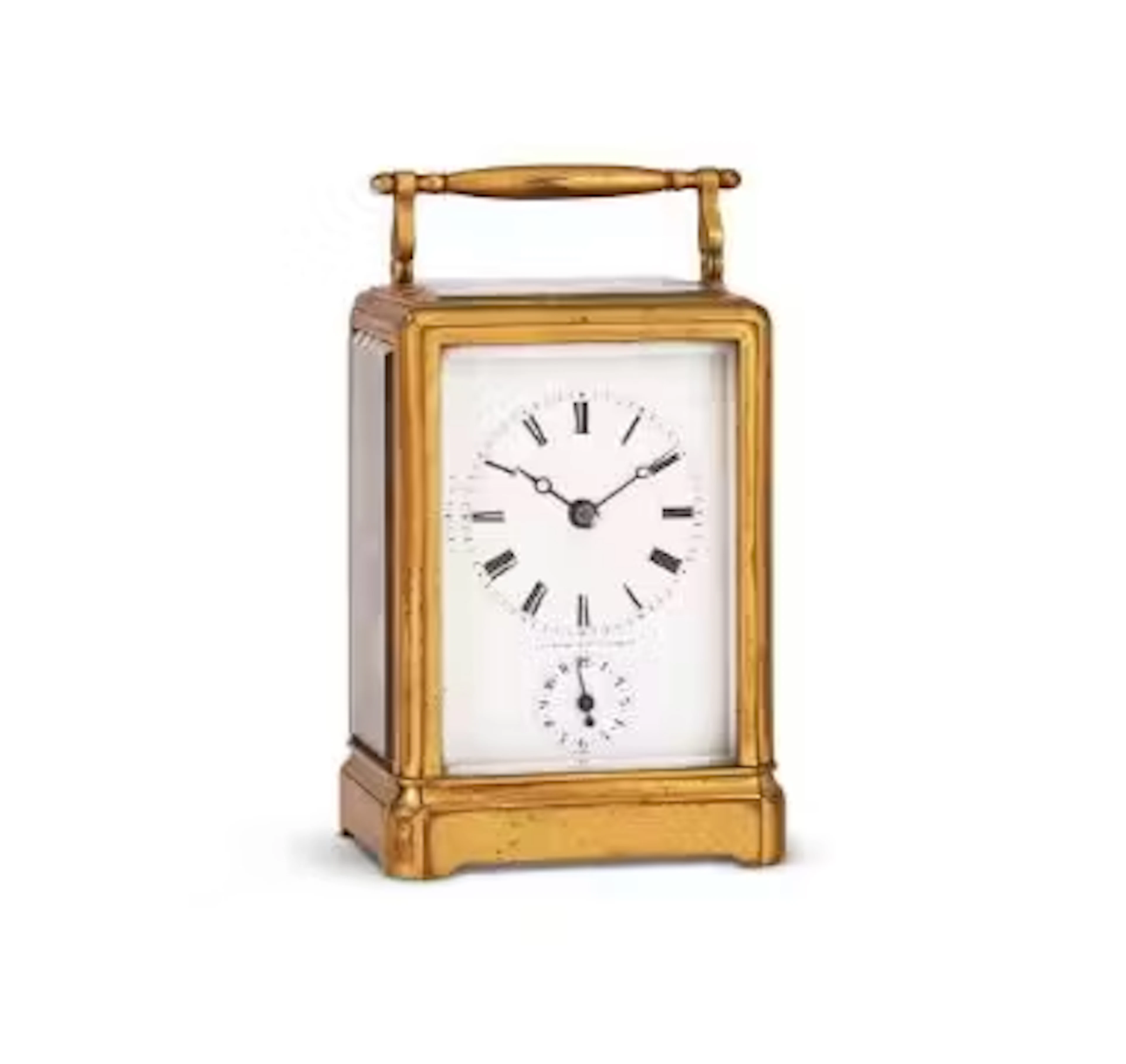 A FRENCH GILT BRASS CARRIAGE CLOCK WITH ALARM AND ONE-PIECE CASE