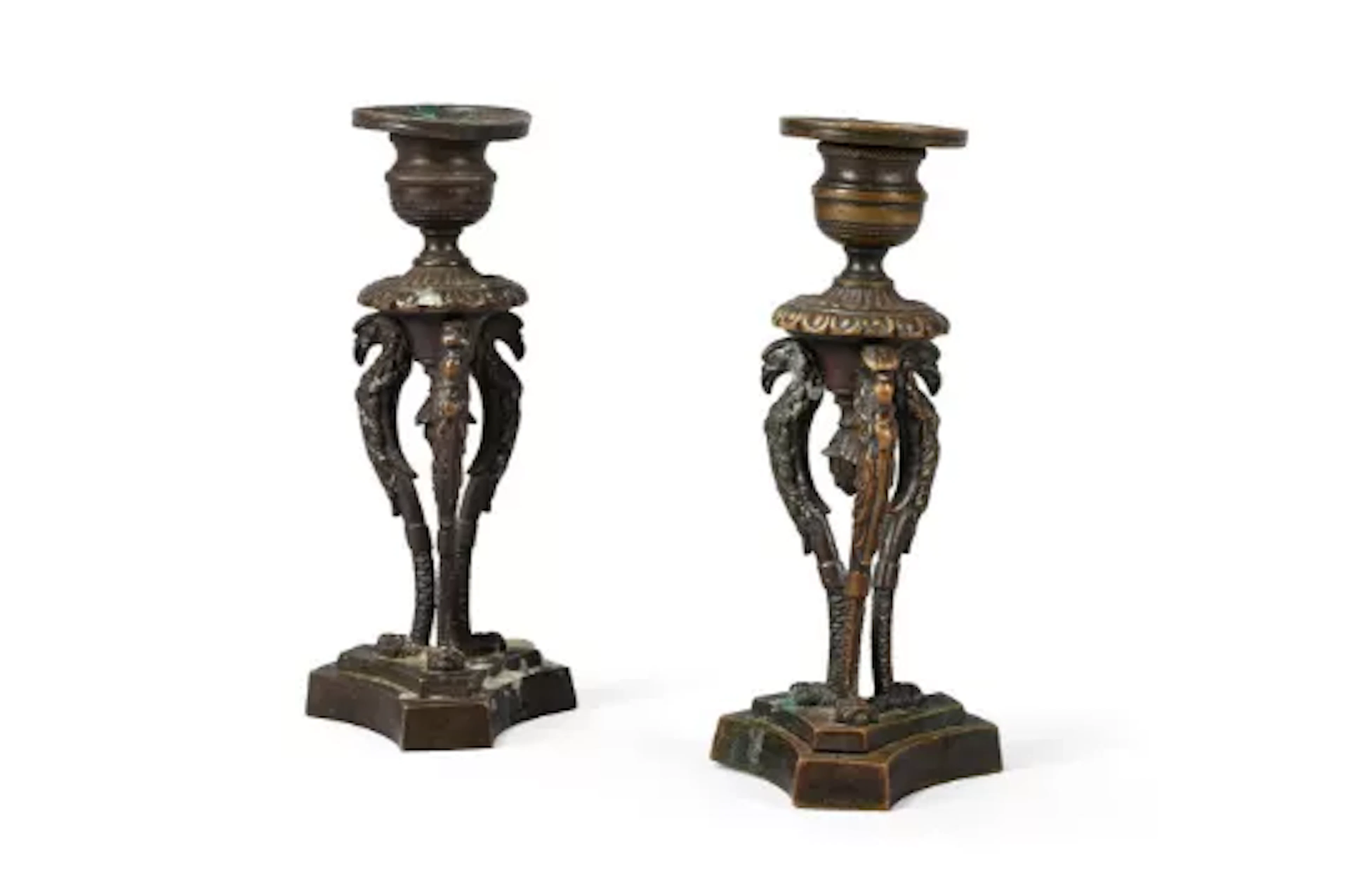 A PAIR OF GEORGE IV BRONZE CANDLESTICKS, CIRCA 1820