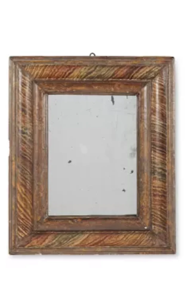 A PAINTED FAUX STRIPED MARBLE DECORATED MIRROR, ITALIAN, LATE 18TH