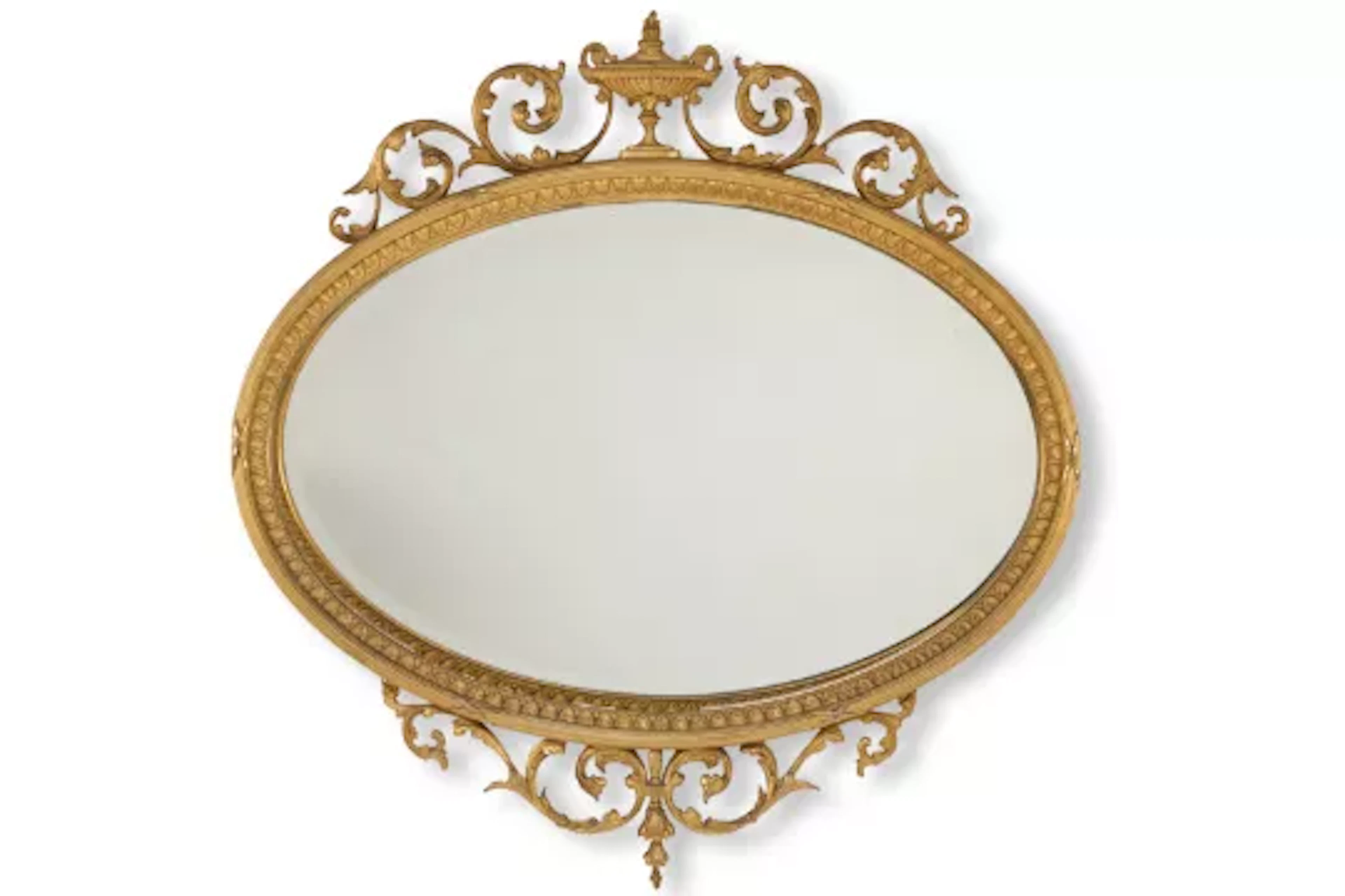 AN ADAM REVIVAL GILTWOOD OVAL WALL MIRROR, LATE 19TH CENTURY