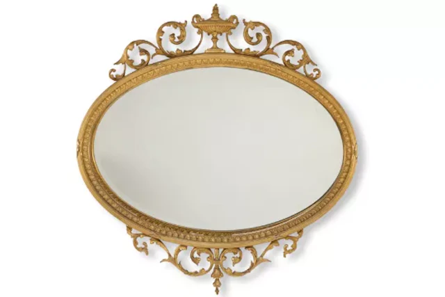 AN ADAM REVIVAL GILTWOOD OVAL WALL MIRROR, LATE 19TH CENTURY