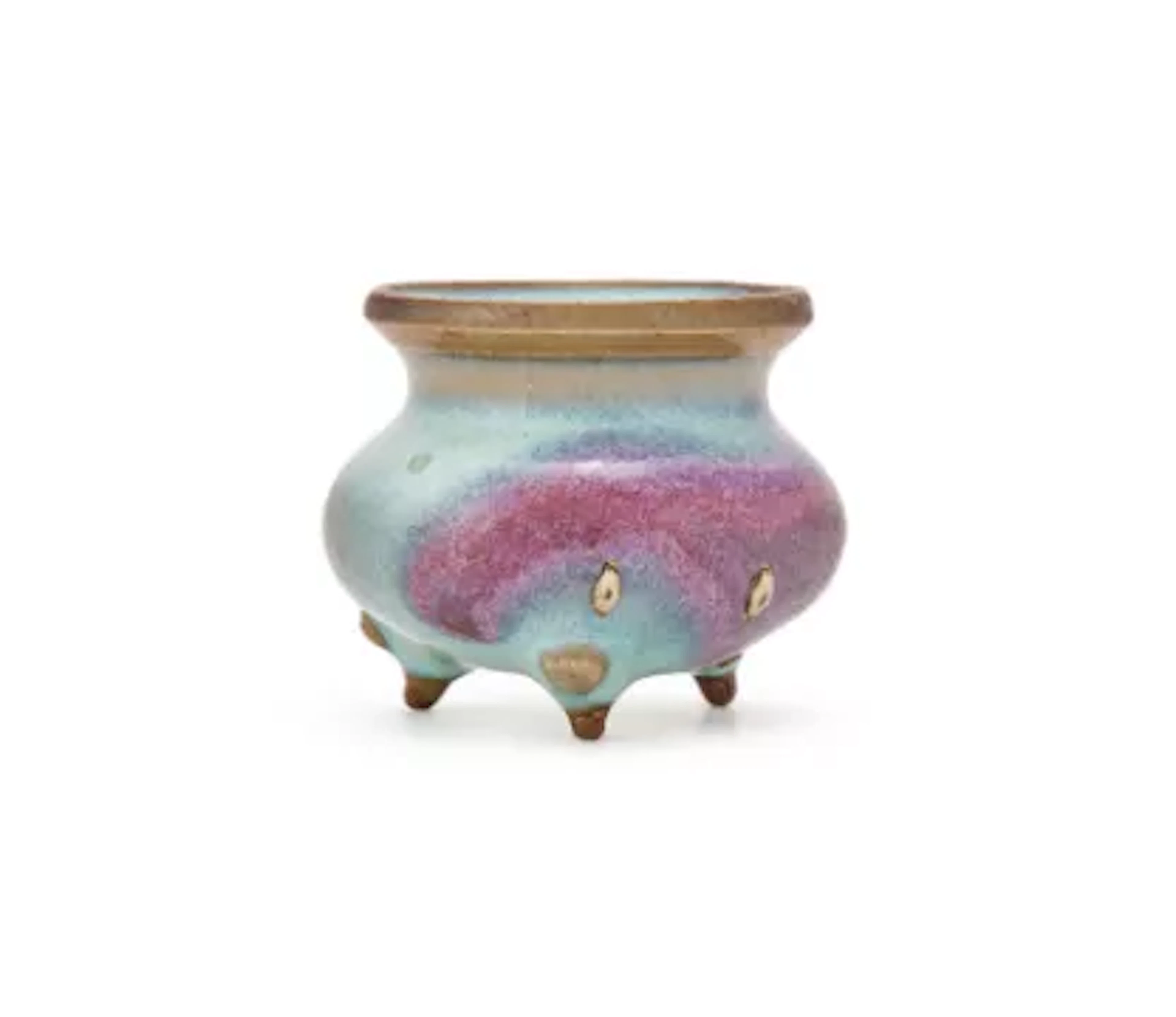 A small Chinese 'Jun' purple-splashed tripod censer, Yuan-Ming dynasty