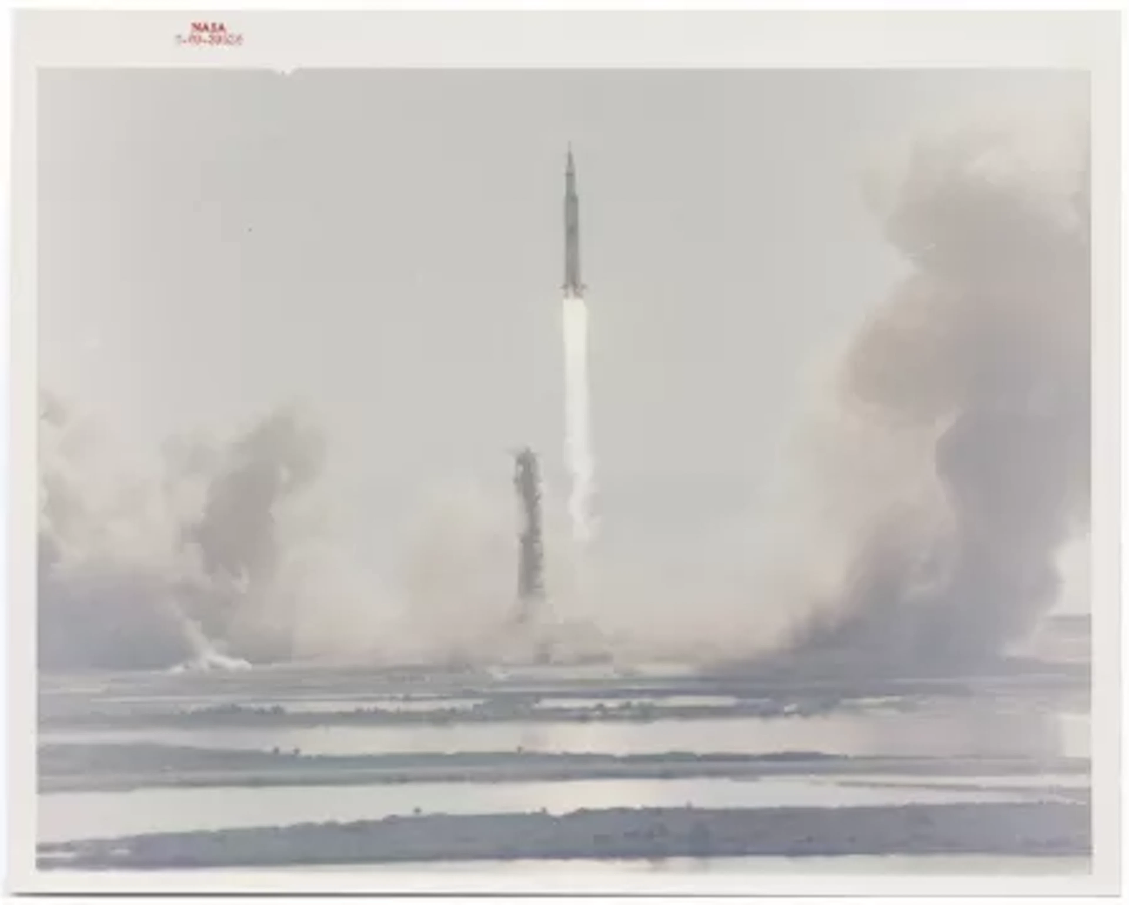 [Apollo 11] WIDE-ANGLE VIEW OF HUMANITY’S FIRST LAUNCH TOWARD THE LUNAR SURFACE