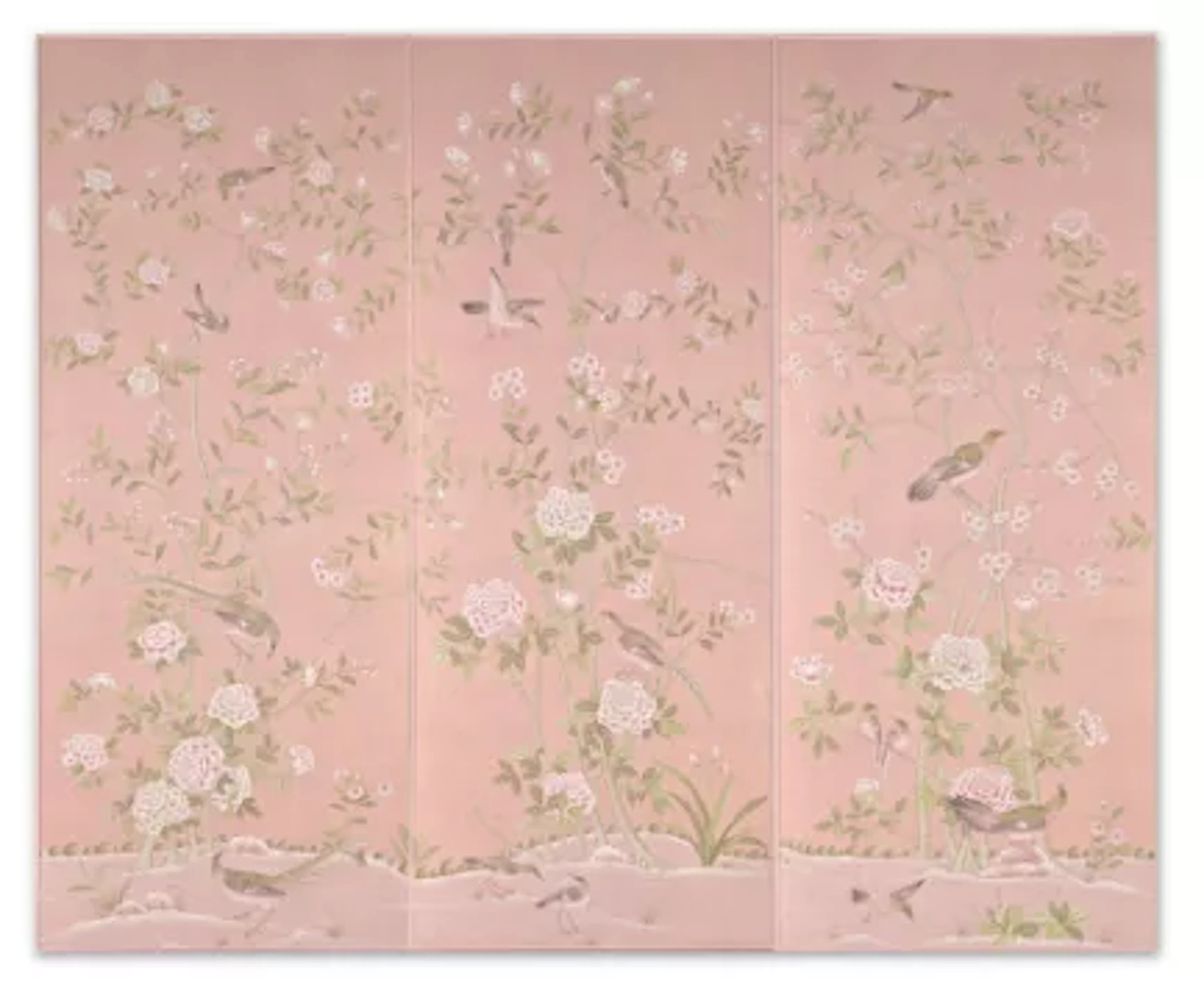A SET OF THREE 'EARLHAM' CHINOISERIE PATTERN PANELS HAND-PAINTED ONTO