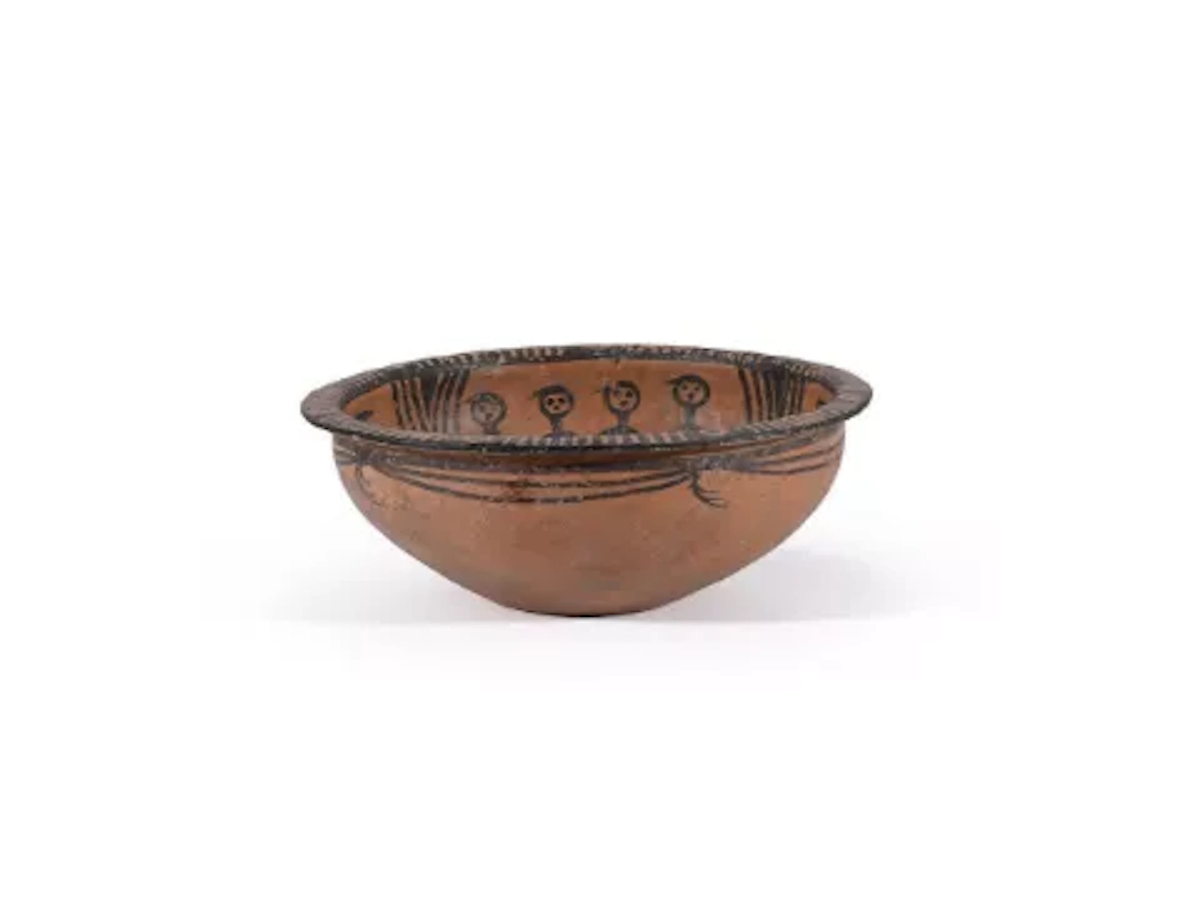 A Chinese painted red pottery basin