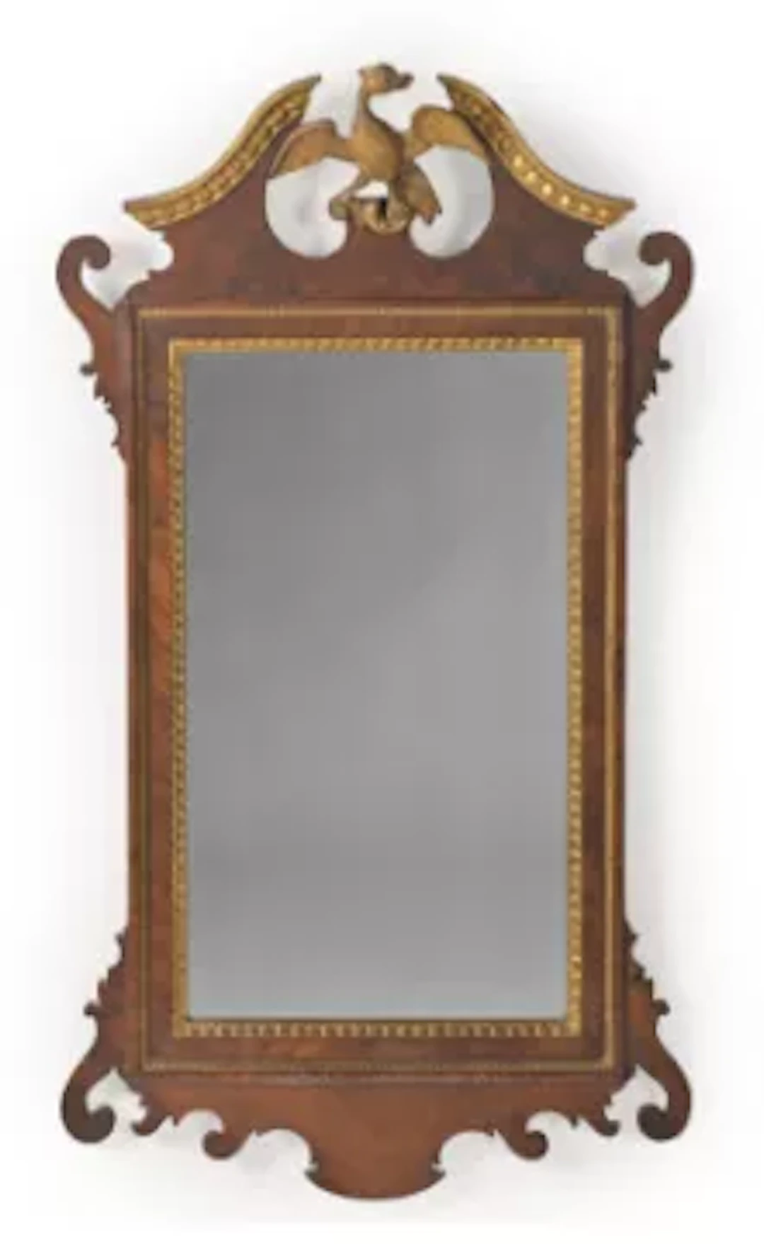 A GEORGE II WALNUT AND PARCEL GILT MIRROR, CIRCA 1740