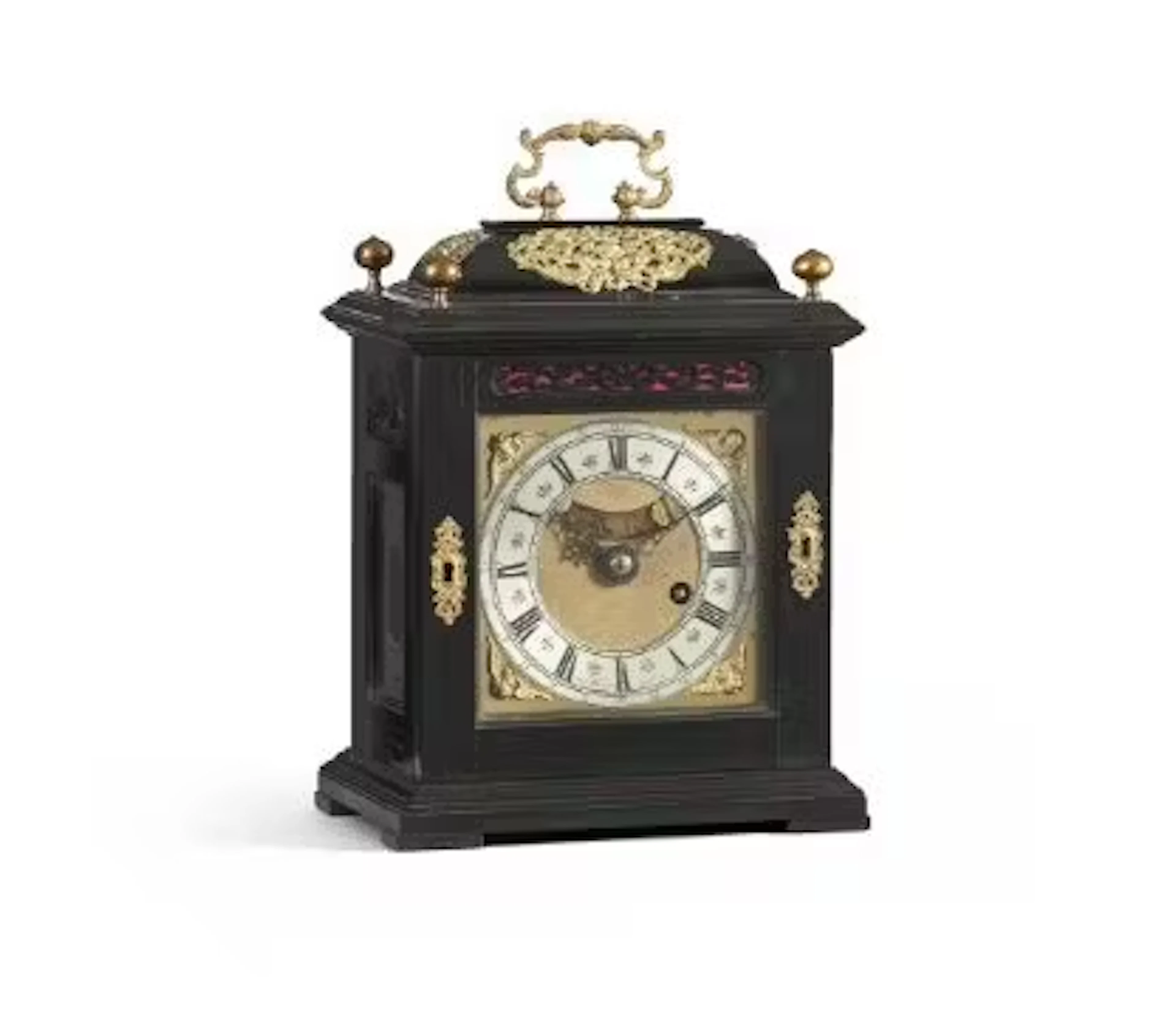 Y A FINE AND RARE WILLIAM III SMALL EBONY TABLE TIMEPIECE WITH SILENT-PULL
