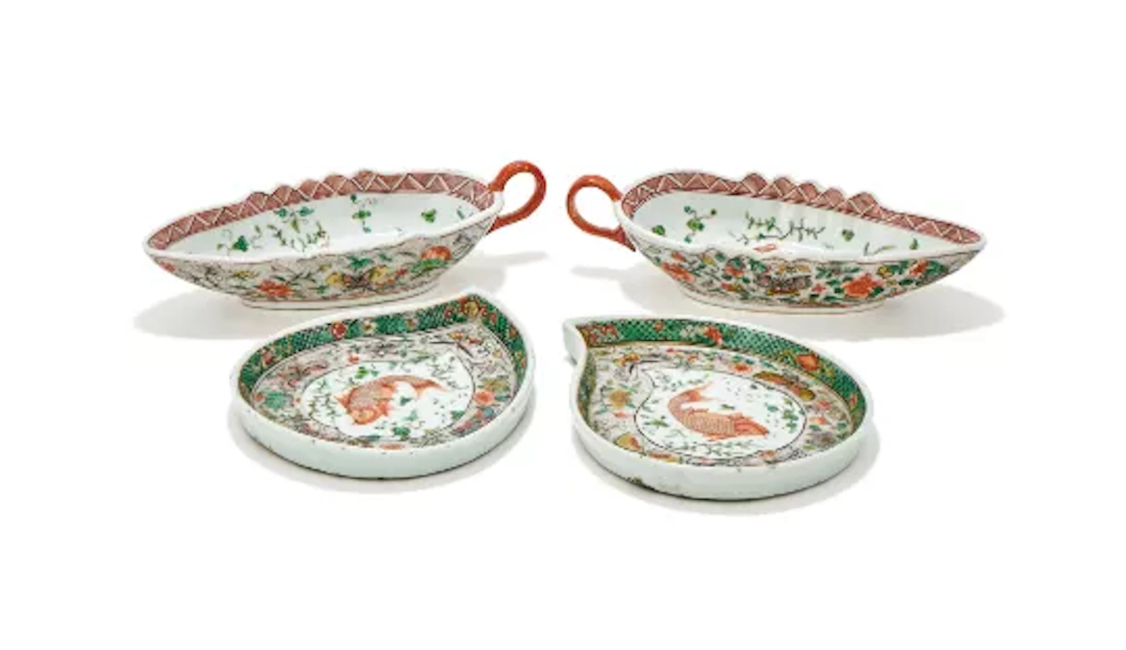 A pair of Chinese Famille verte sauce boats, Kangxi