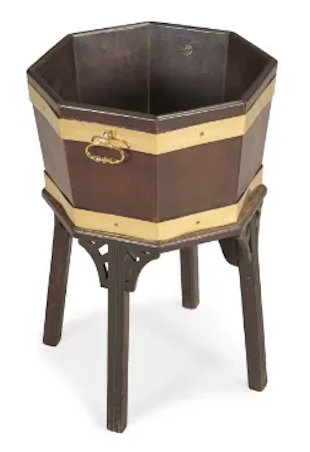 A GEORGE III MAHOGANY AND BRASS BOUND WINE COOLER, CIRCA 1770