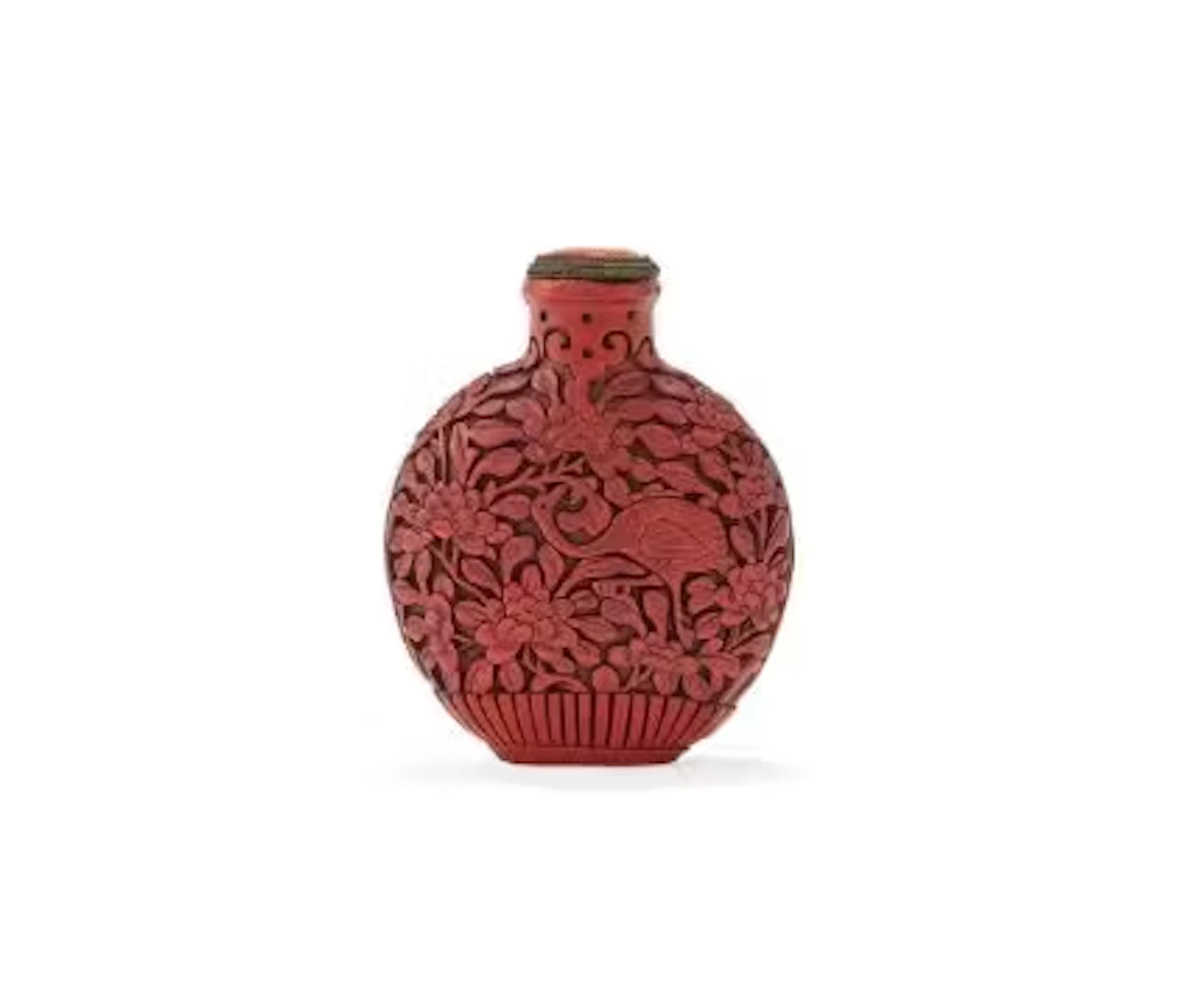 A Chinese cinnabar lacquer 'Crane' snuff bottle