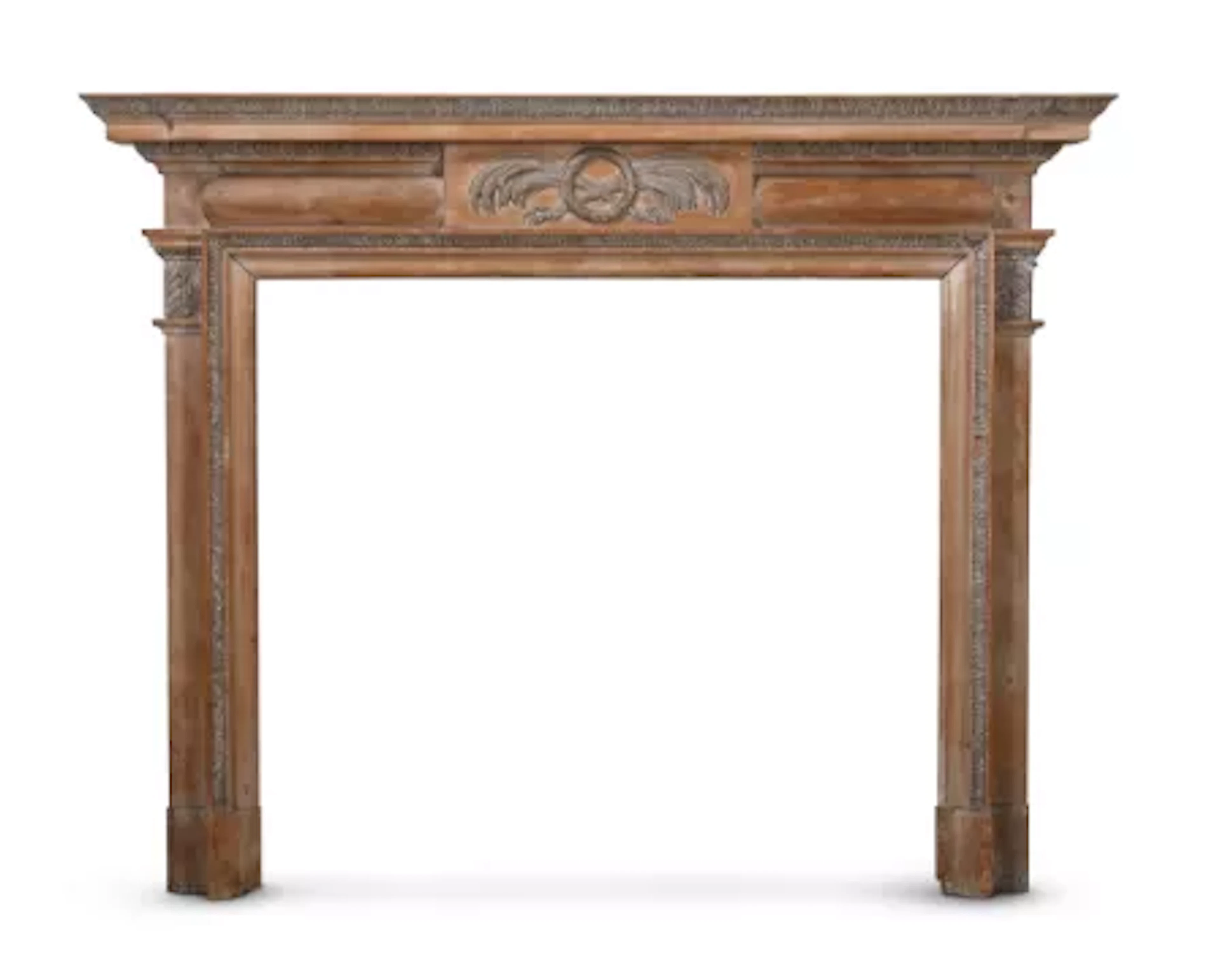 A PINE AND CARVED COMPOSITION CHIMNEY PIECE, IN GEORGE III STYLE, CIRCA 1890