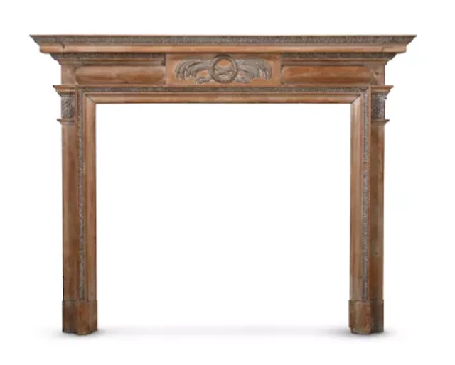 A PINE AND CARVED COMPOSITION CHIMNEY PIECE, IN GEORGE III STYLE, CIRCA 1890
