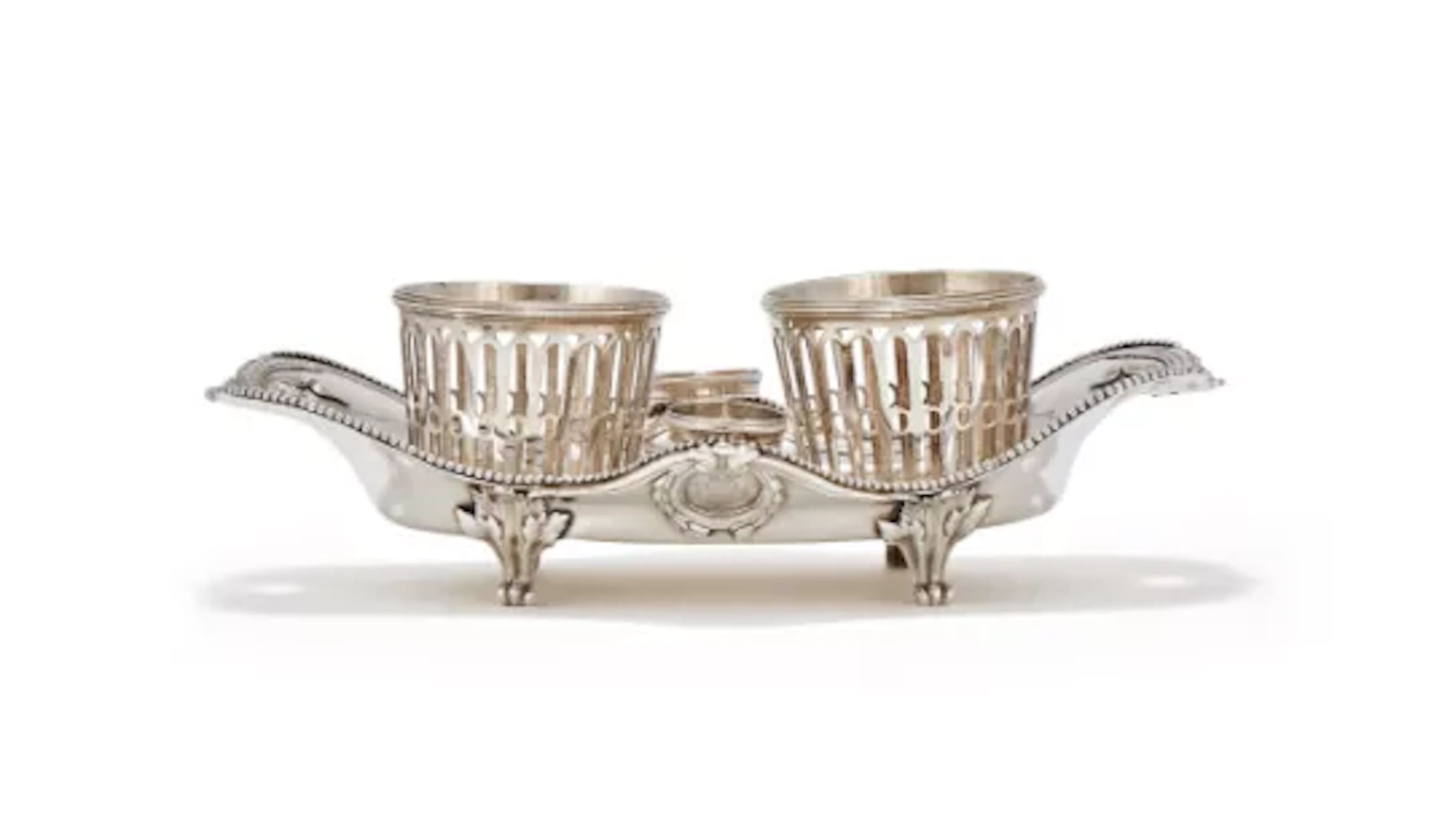 A FRENCH LOUIS XVI SILVER OIL AND VINEGAR CRUET STAND, PARIS, LARGE