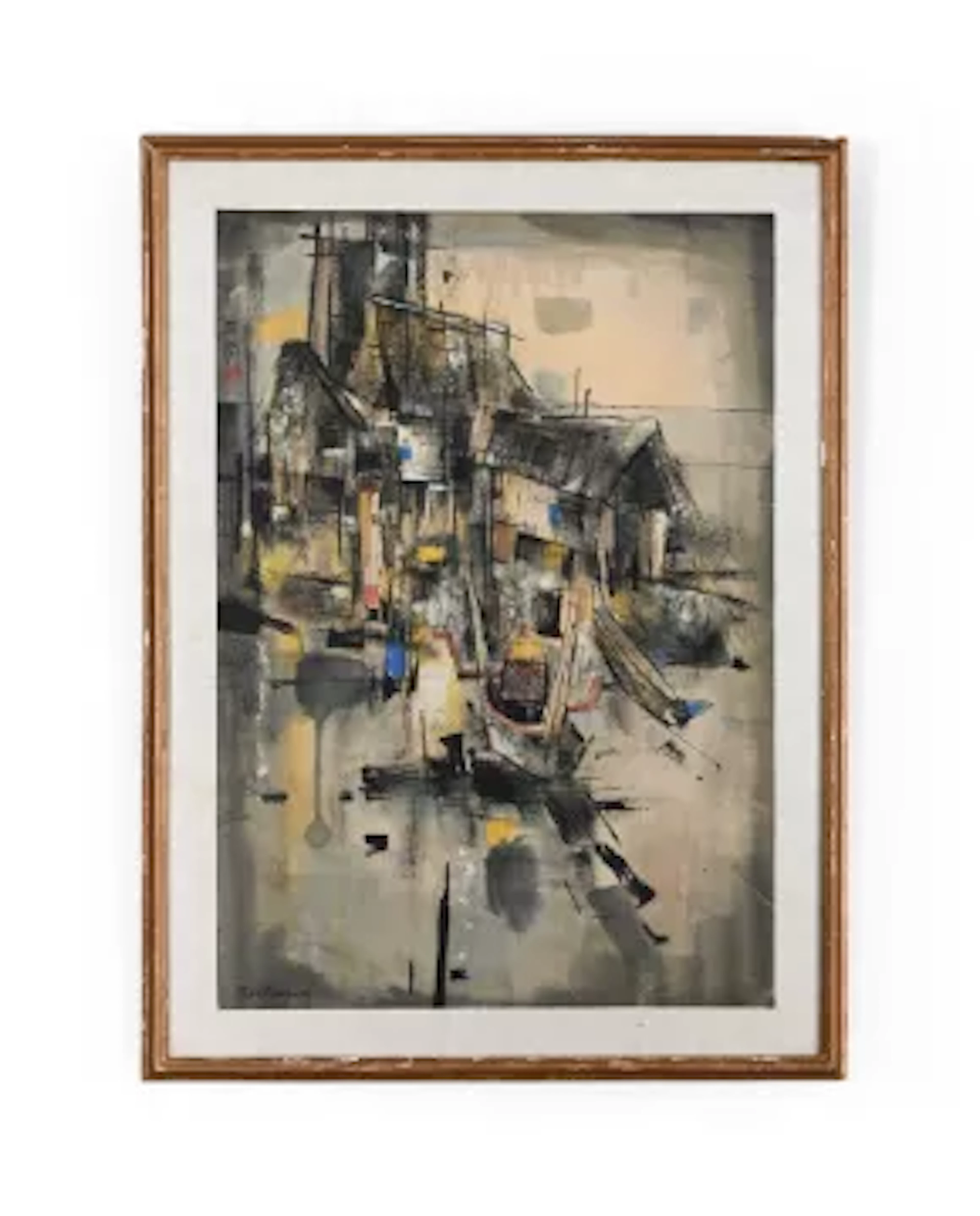 Cheong Soo Pieng (Singaporean 1917-1983)Houses on the Shoresigned in Chinese