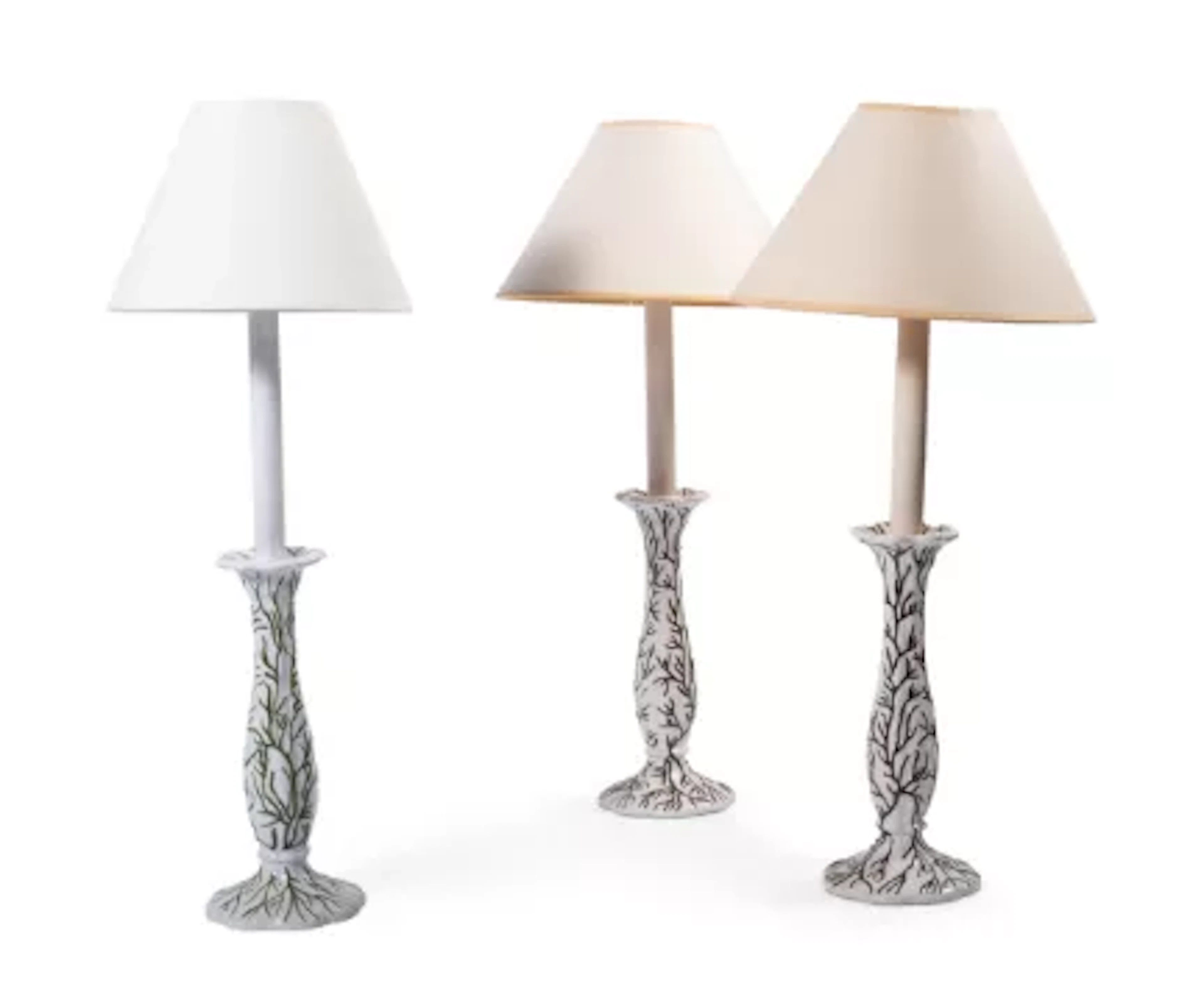 THREE PAINTED SEAWEED CERAMIC TABLE LAMPS, BY SIBYL COLEFAX & JOHN