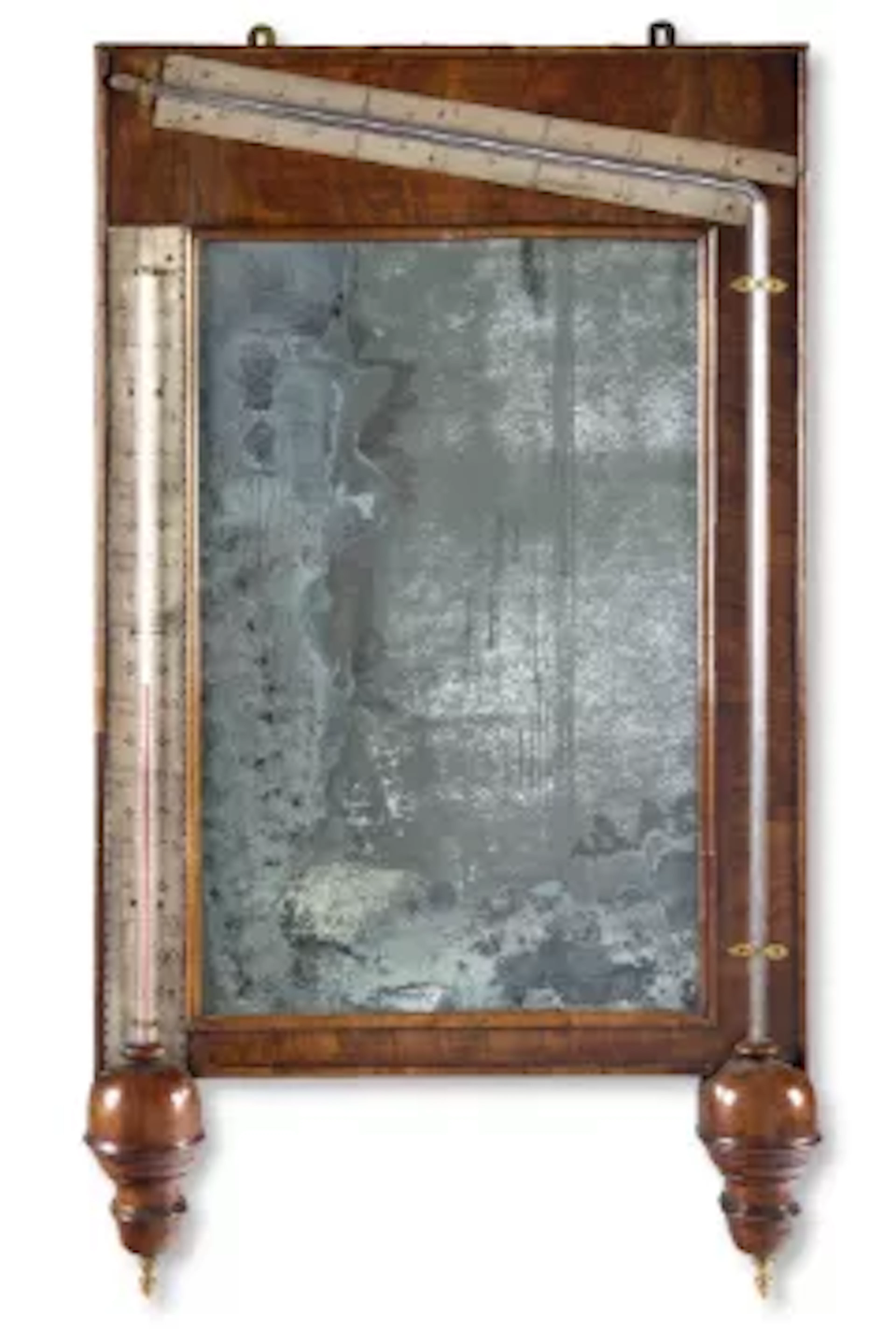 A RARE QUEEN ANNE WALNUT MERCURY 'LOOKING GLASS' ANGLE BAROMETER WITH