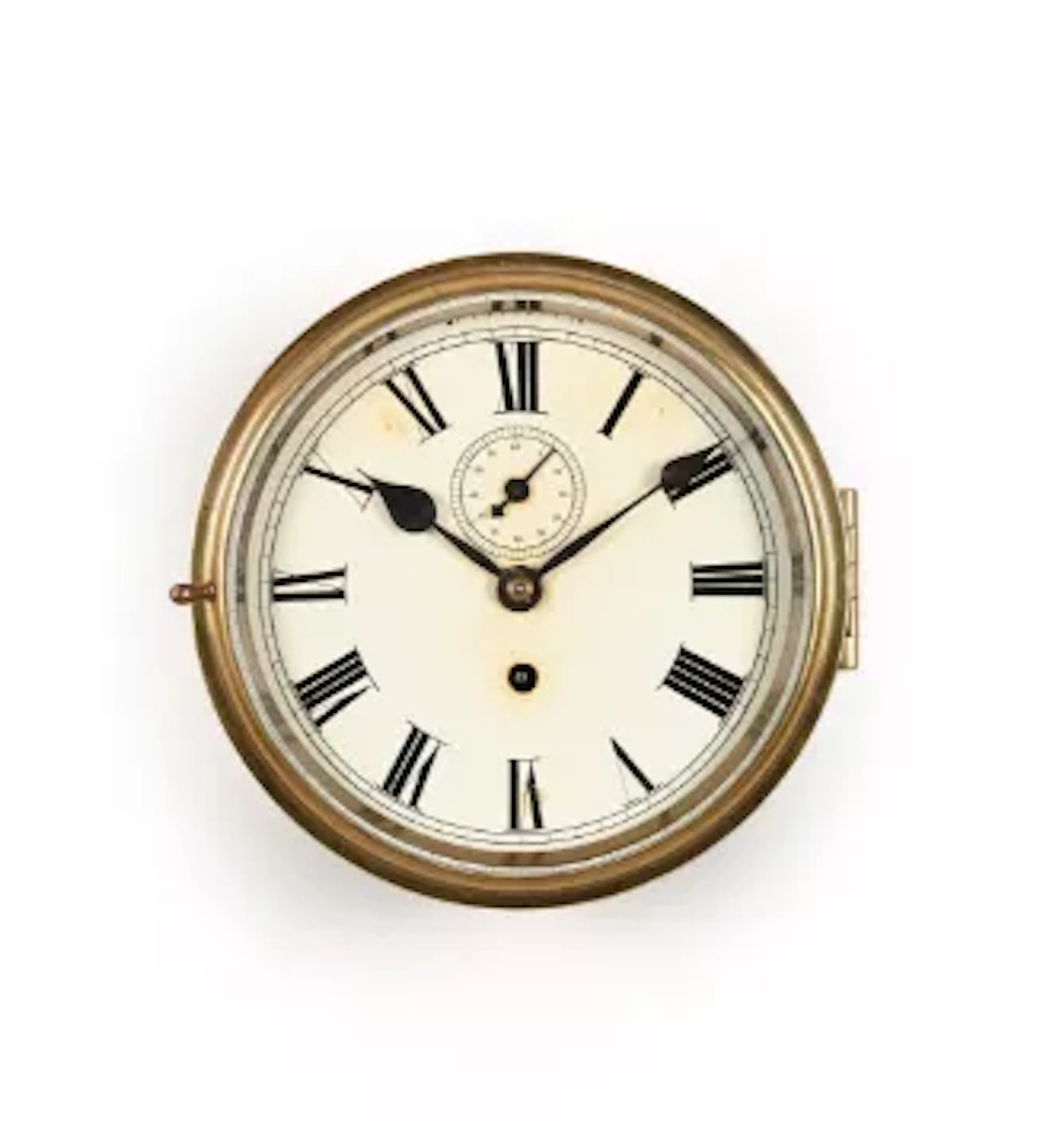 A LATE VICTORIAN BRASS FUSEE BULKHEAD TIMEPIECE ALMOST CERTAINLY SUPPLIED