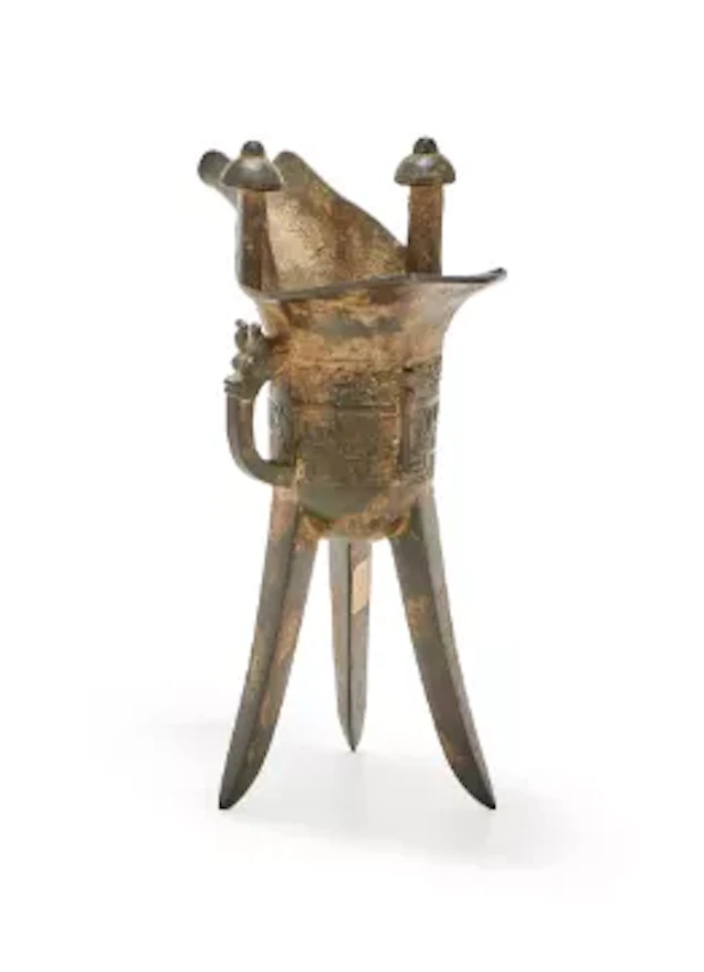 A Chinese archaic-style bronze ritual jue wine vessel, Song to Ming dynasty