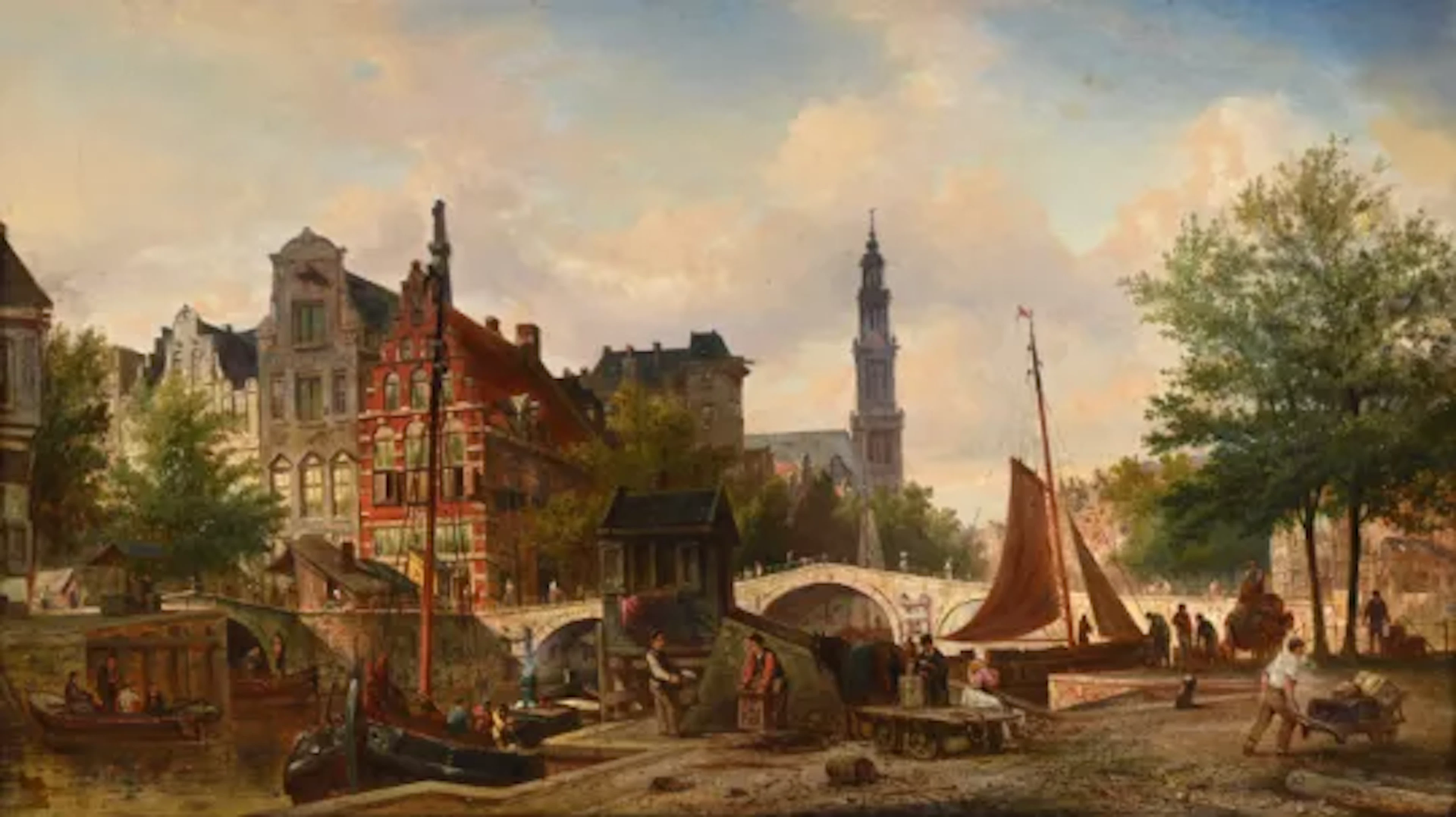 ATTRIBUTED TO ELIAS PIETER VAN BOMMEL (DUTCH 1819-1890), CANAL SCENE, AMSTERDAM