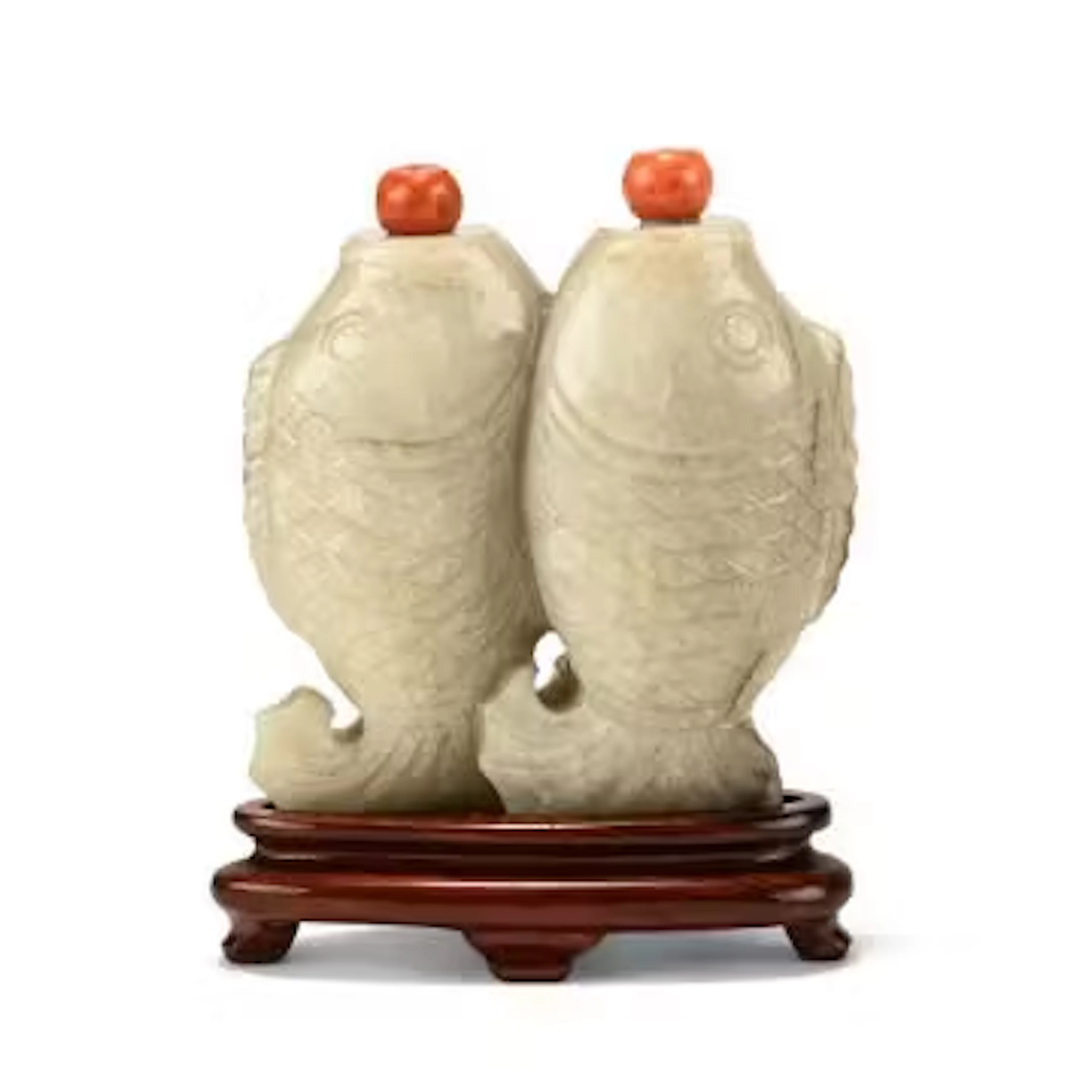 Y A Chinese white jade 'Twin fish' snuff bottle