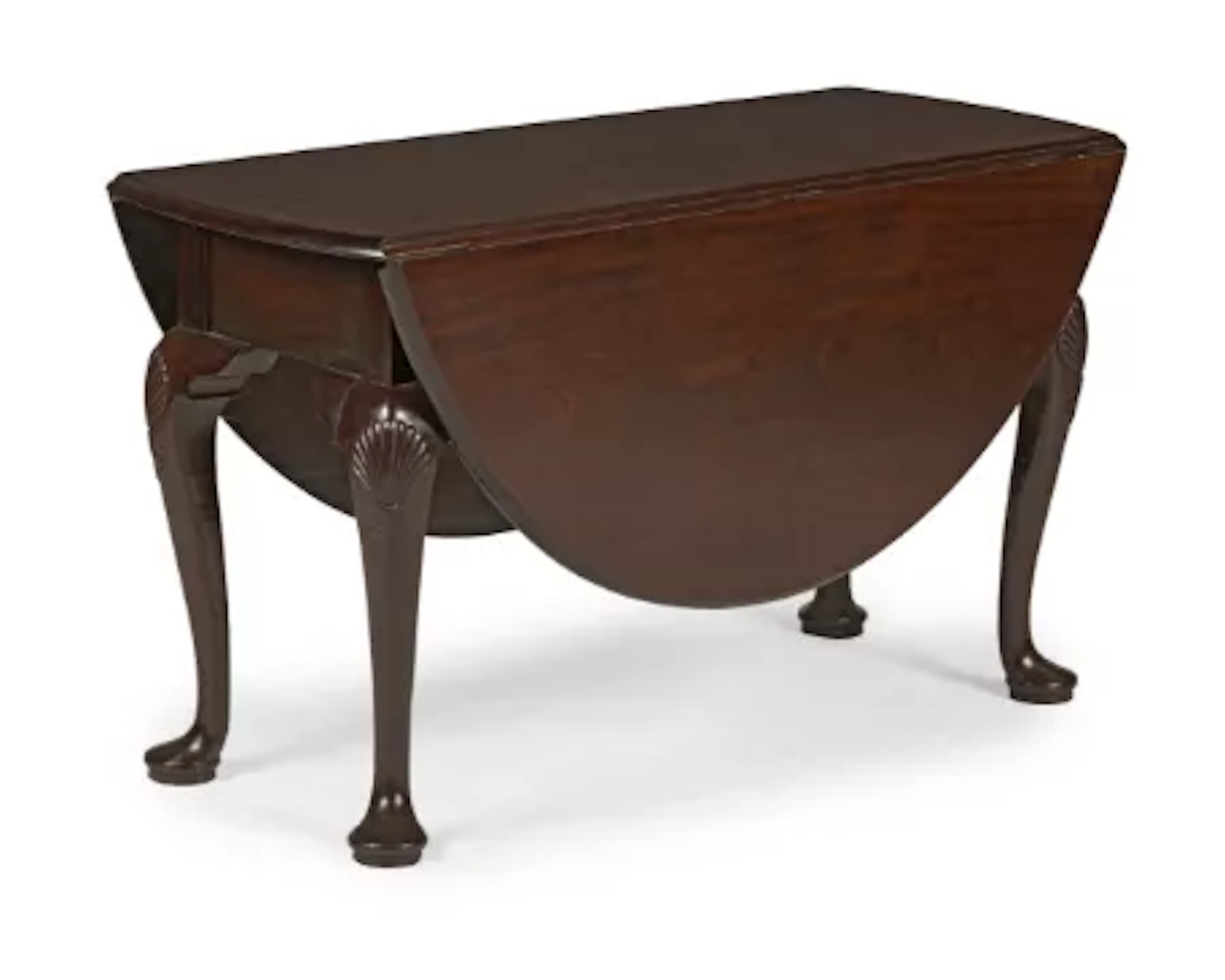 A GEORGE II MAHOGANY DROP LEAF DINING TABLE , CIRCA 1750