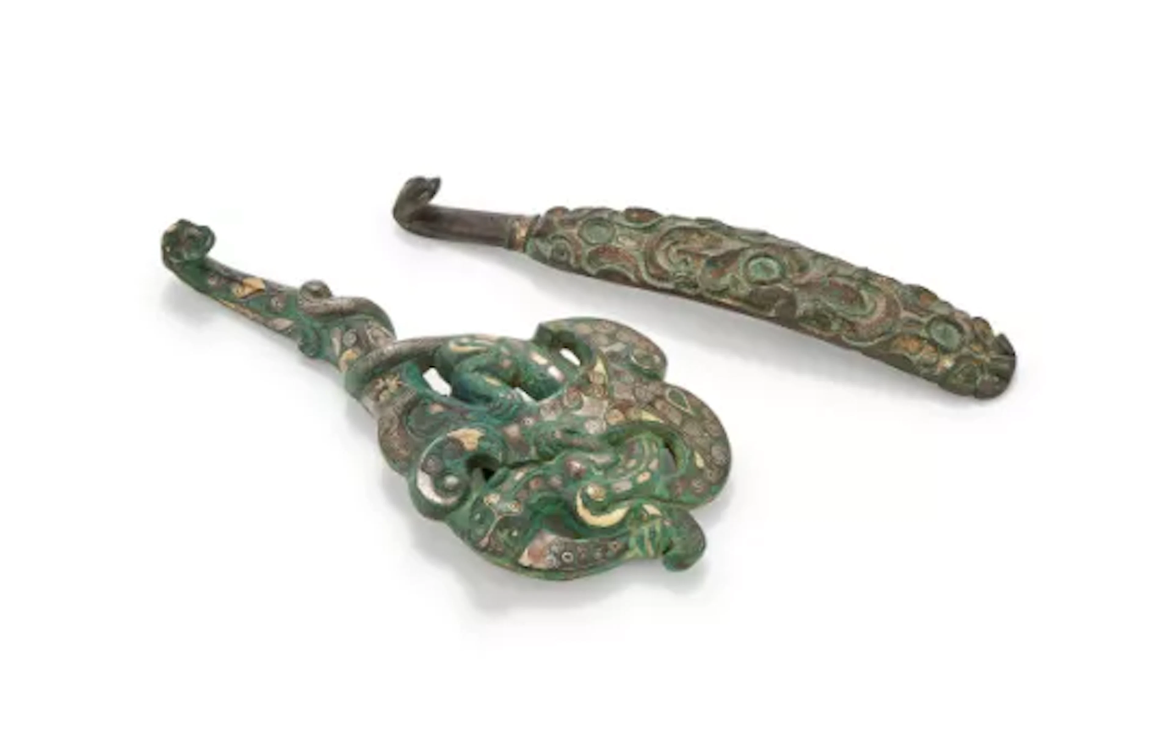 Two Chinese bronze belt hooks