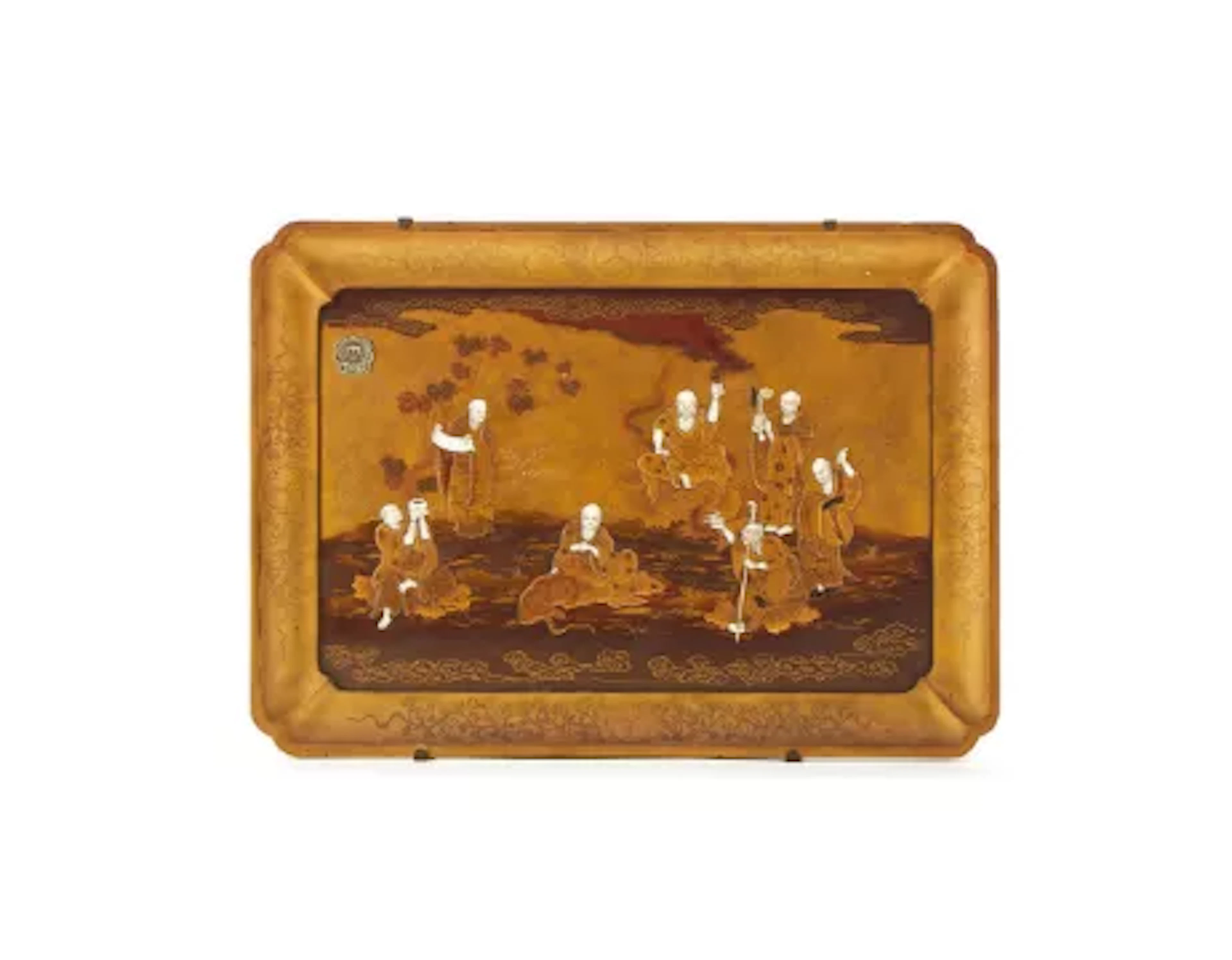 Y A Japanese Shibayama Inlaid Gold Lacquer Tray