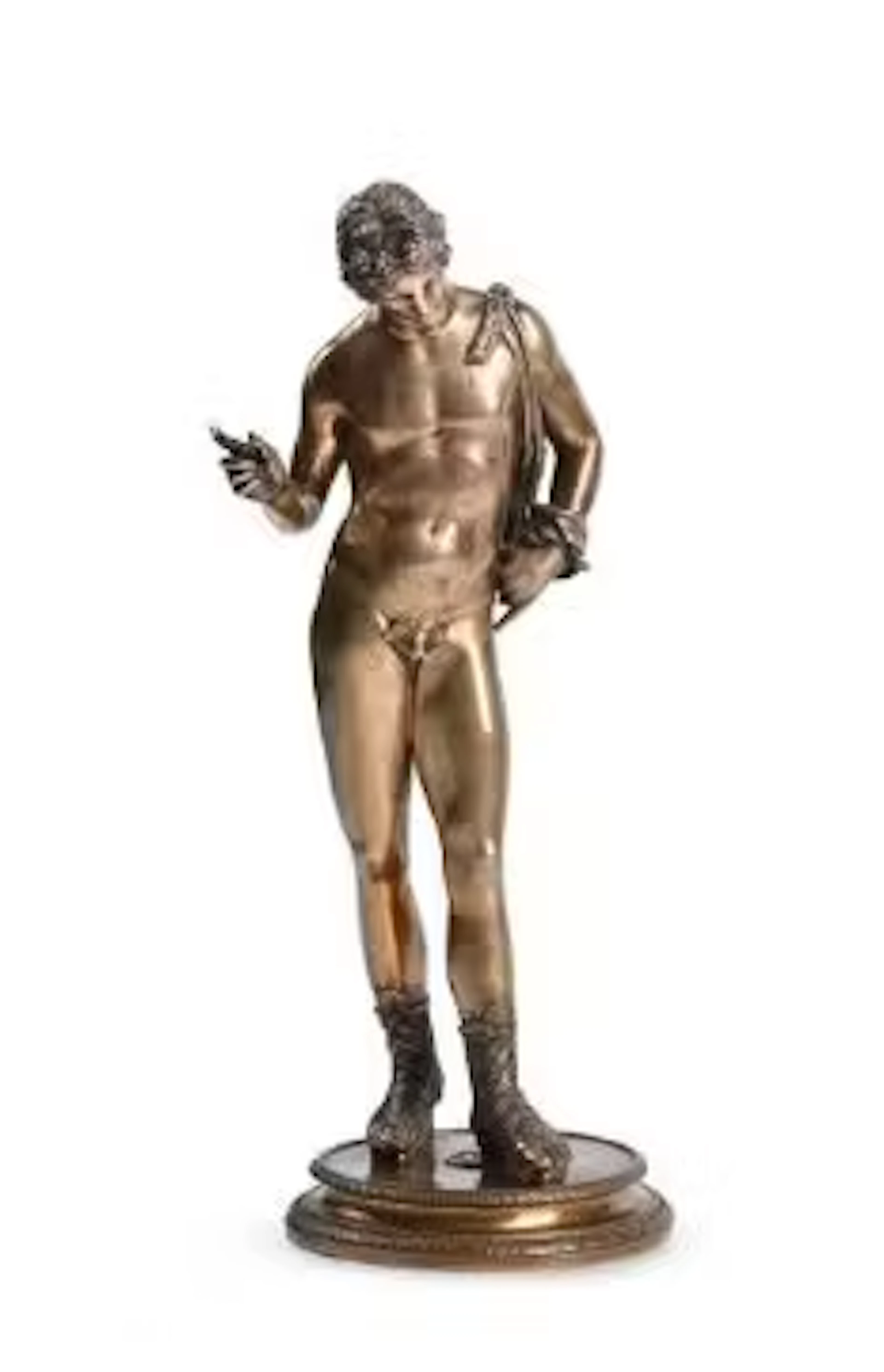 AFTER THE ANTIQUE, A GILT BRONZE BRASS FIGURE OF NARCISSUS, BY BENEDETTO